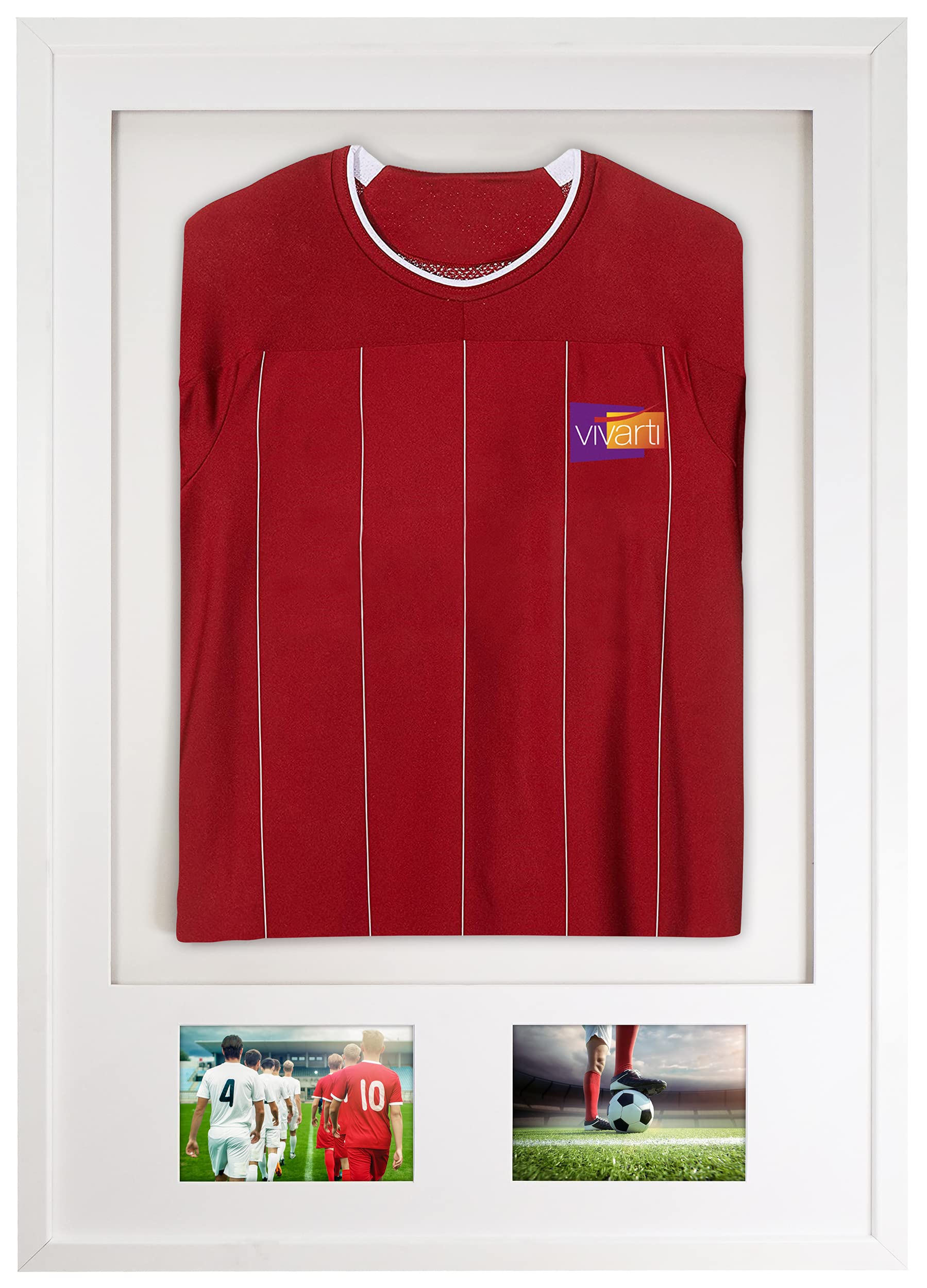 Vivarti DIY Adulto 3D montado + Doble Apertura Camiseta Deportiva Marco de Pantalla 61 x 91.5cm - Marco Blanco, Montaje Blanco, Tarjeta de Respaldo Blanca