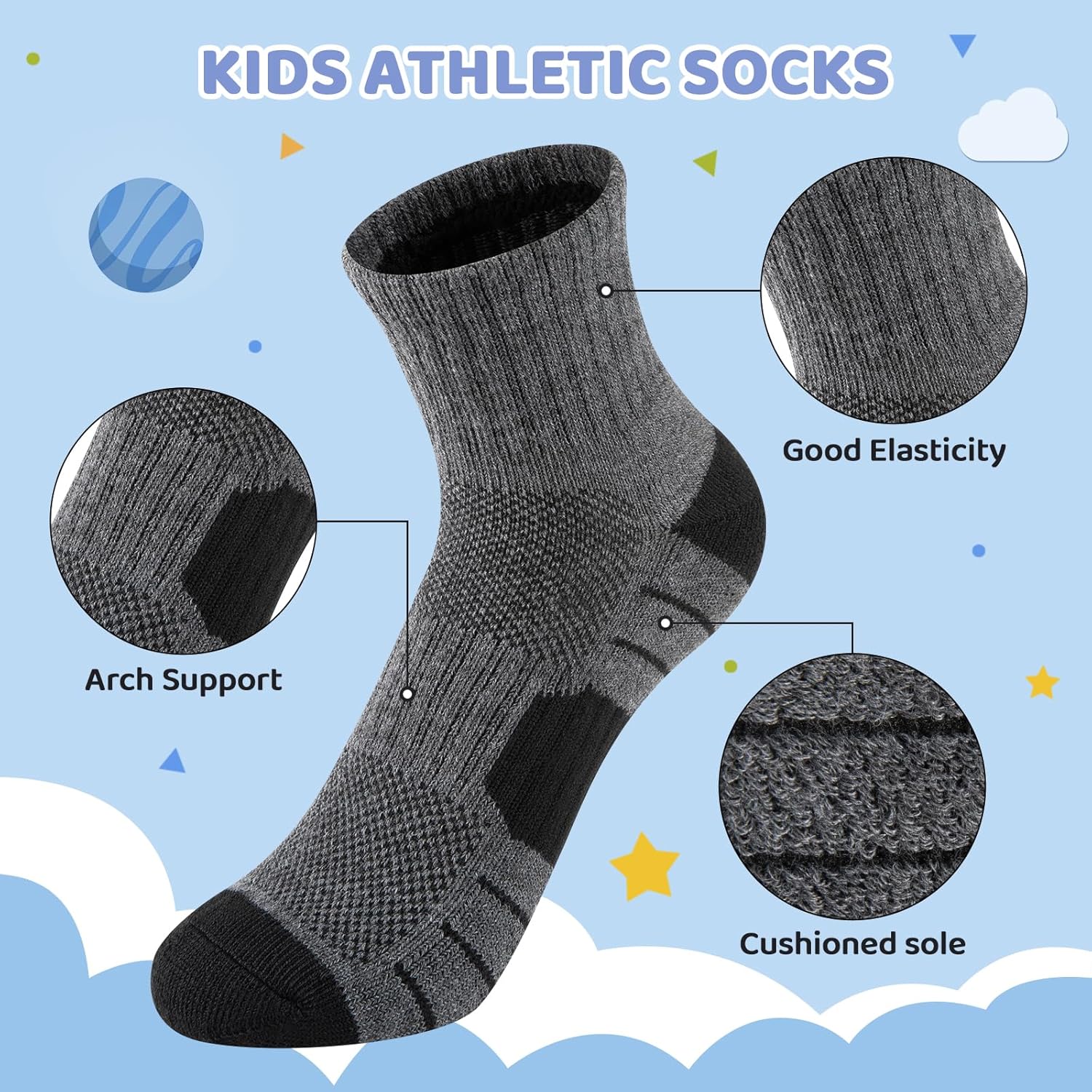 Comfoex 12 Pairs Boys Socks kids Cushioned Sport Short Quarter Athletic Sock For Little Big Kids 6-8 8-10 years - Image 5