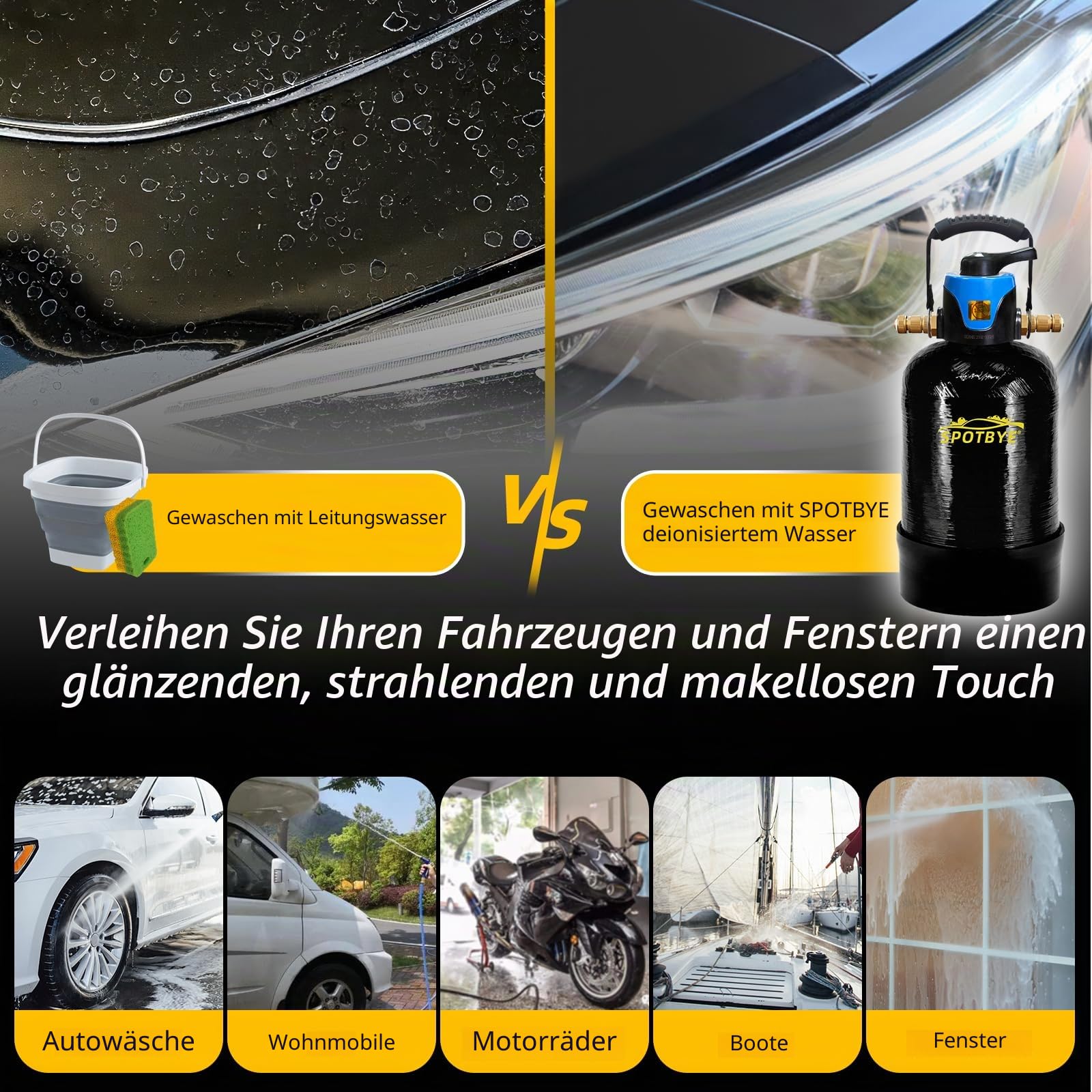 DI Autowaschwasserfilter 10 L mit Bypass Deionized Autowaschanlage DI car wash Filter Spotless Water für Auto,RV,Fahrzeuge,Motorräder,Boote,Keine Flecken,Keine Handtuch Trocknen (Schwarz-917)