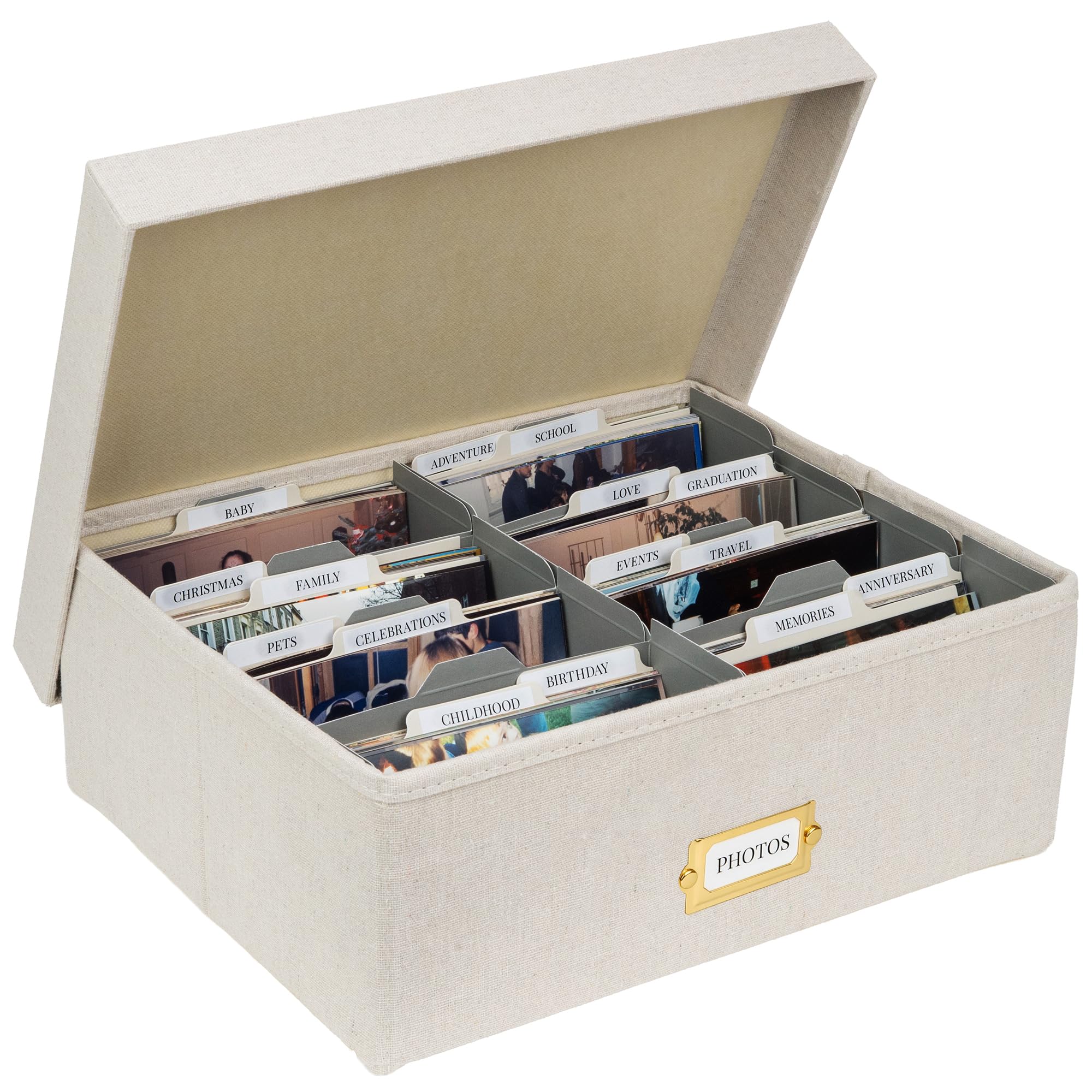 UCO Scatola Foto Ricordi Con Coperchio, 8 Scomparti, 30 Divisori, Beige