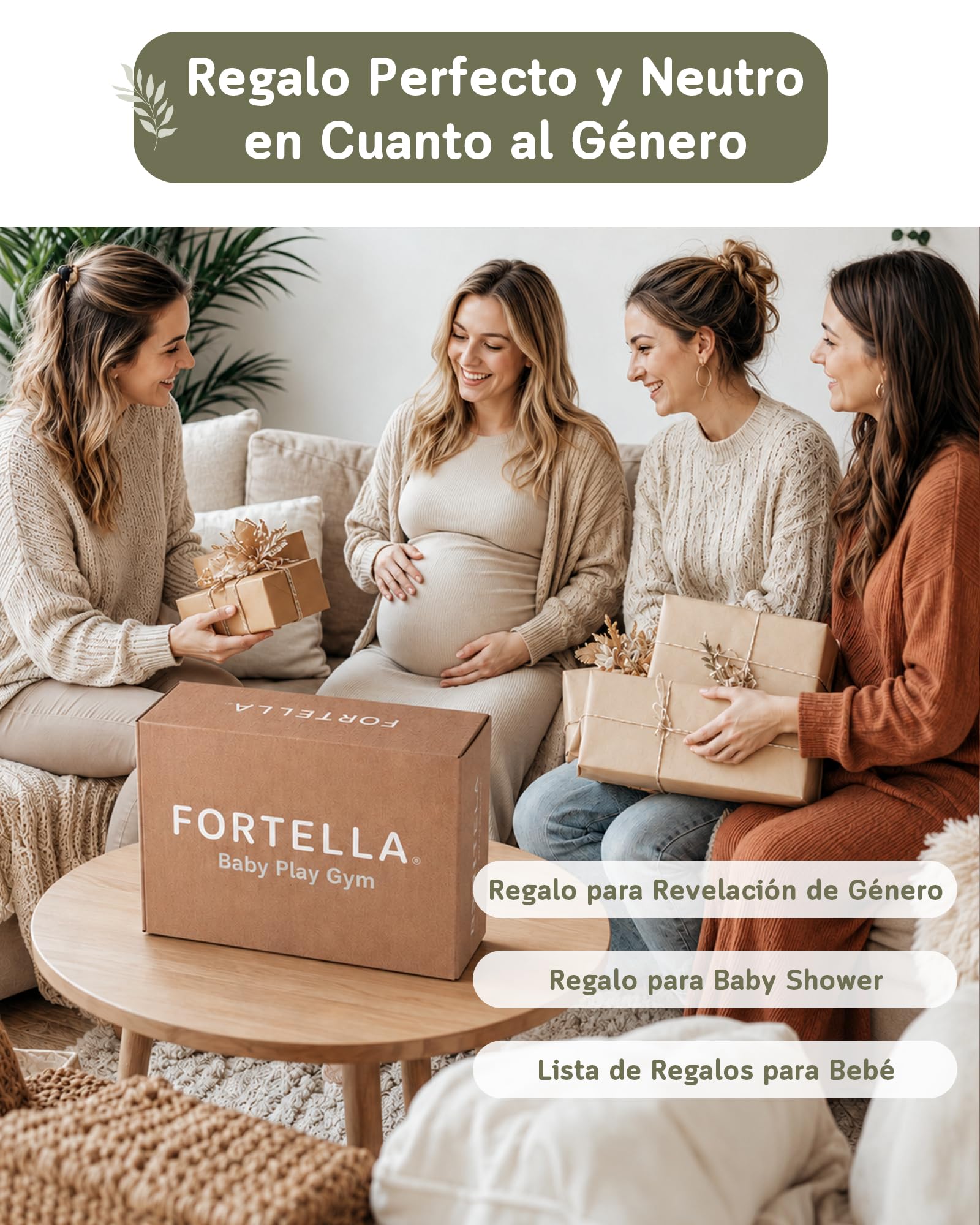 Fortella Gimnasio para Bebé, Tapete de Actividades, Manta de Juegos Plegable con 5 Juguetes Colgantes, Espejo y Almohada -Alfombra Acolchada para el Gateo, Desarrollo Infantil, 0-3-6-12 Meses(Verde)