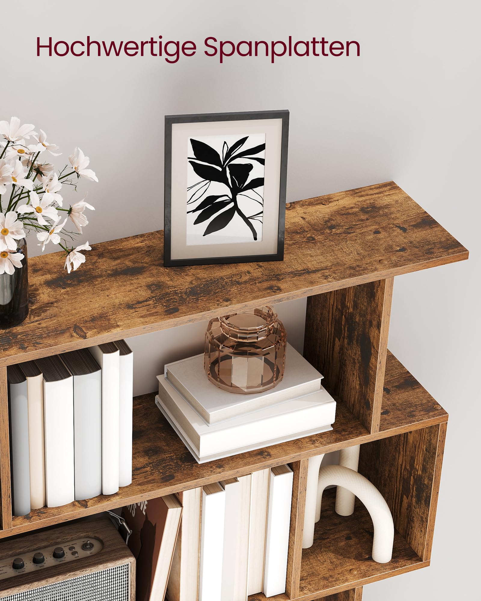VASAGLE Custos Kollektion - Bücherregal mit 5 Ebenen, Standregal, 24 x 90 x 159 cm, Aufbewahrungsregal mit offenen Fächern, für Wohnzimmer, Schlafzimmer, Arbeitszimmer, vintagebraun LBC416K01