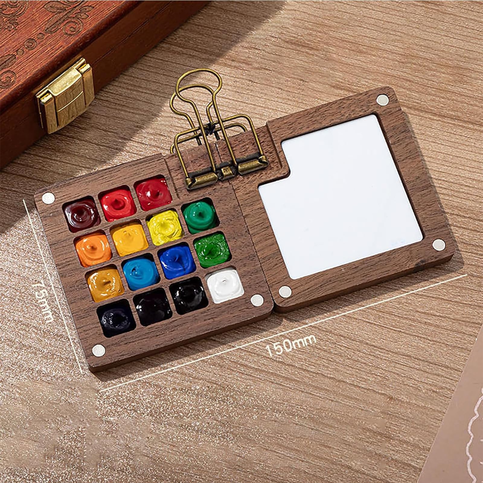 Mini Kit Aquarelle De Voyage Portable - Palette En Bois 15 Grilles, Carnet, Stylo & 12 Pigments - Idéal Pour Artistes & Étudiants