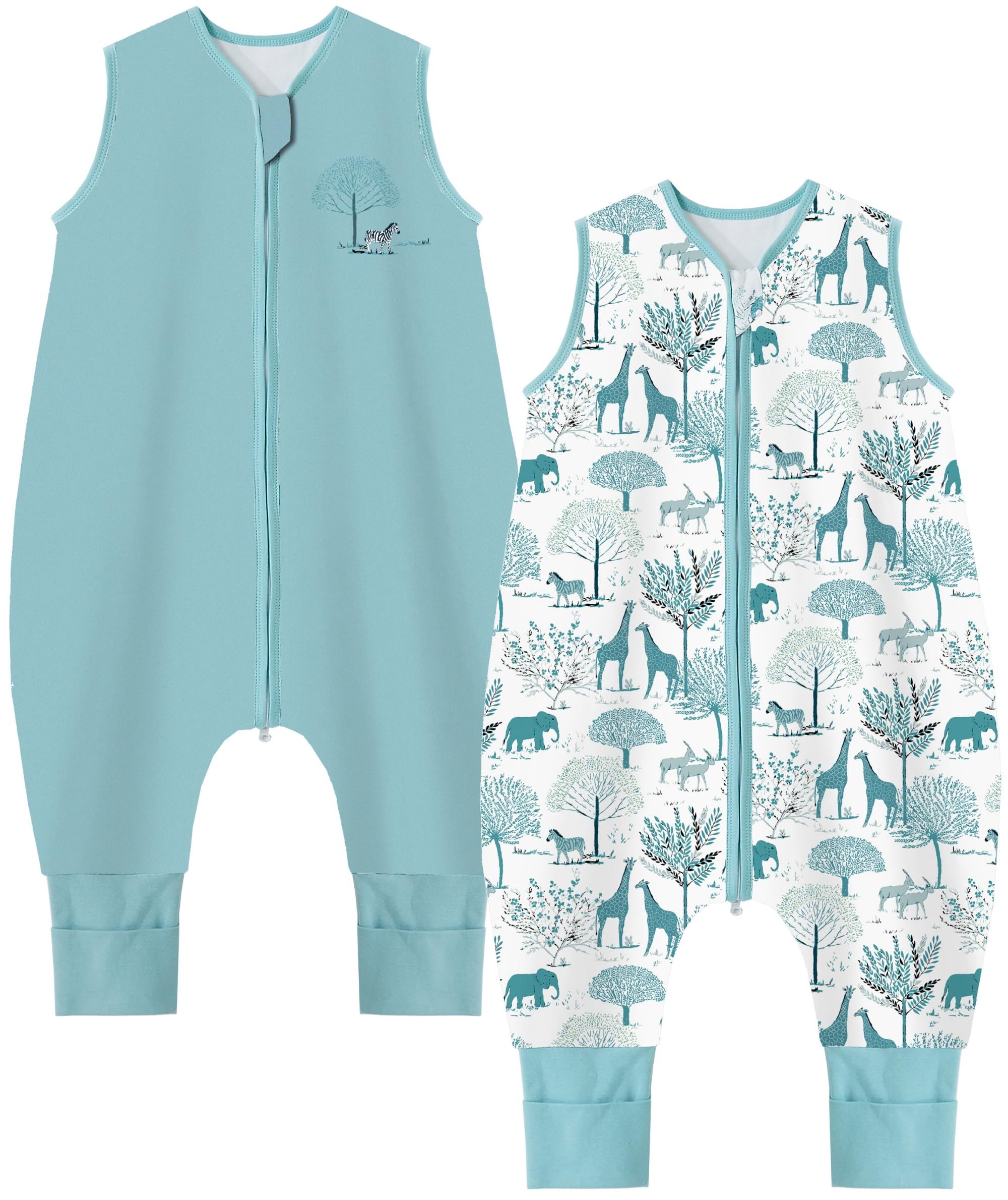 Teechodina Baby Schlafsack mit Füßen 2er Pack 100% Baumwolle 1.5 Tog Kinder Ganzjahres Schlafsack mit Beinen für Jungen Mädchen