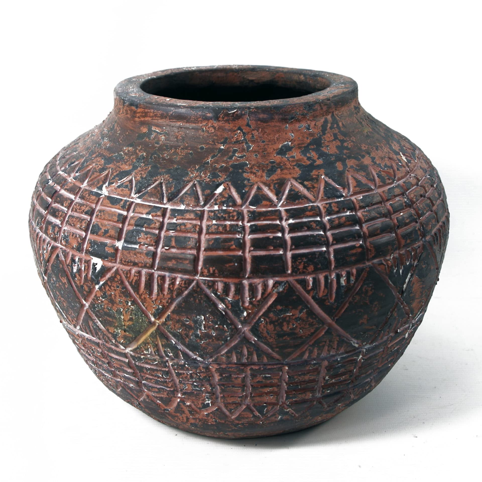 23cm x 30cm Large Aztec Vase Planter - Dark Brown - Leaf