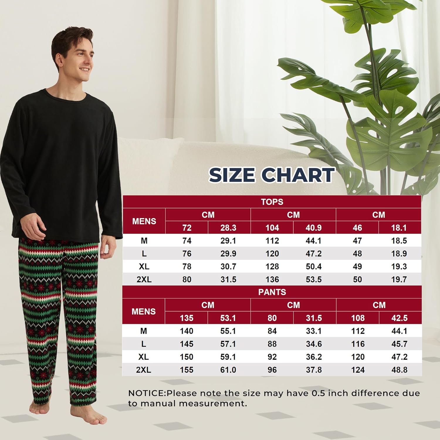 U2SKIIN Mens Fleece Pajamas Set, Soft Warm Long Sleeve Prints Pants Pajama set for Men Comfy Sleepwear Pjs - Image 6