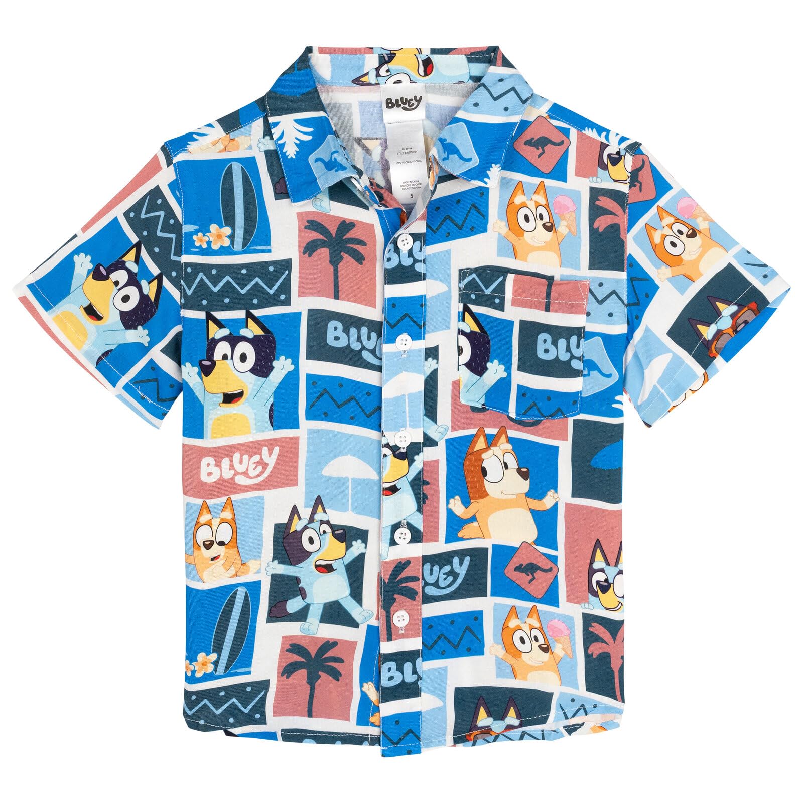 Bluey Hawaiian Button Down Dress Shirt Toddler to Adult Sizes (2T - 2XL)