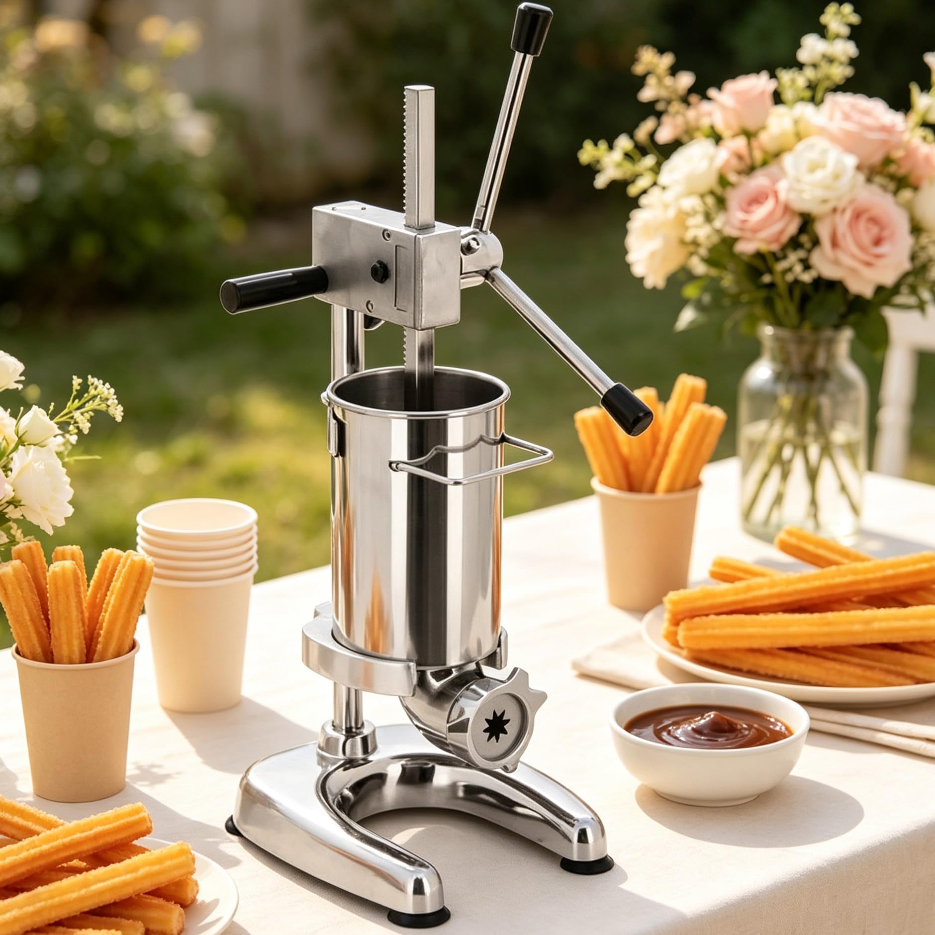Macchina per Churro Commerciale Manuale per Ciambelle 2l/3l con 5 Stampi, di Pressurizzazione Manuale A Leva, per Uso Commerciale O Privato 3L
