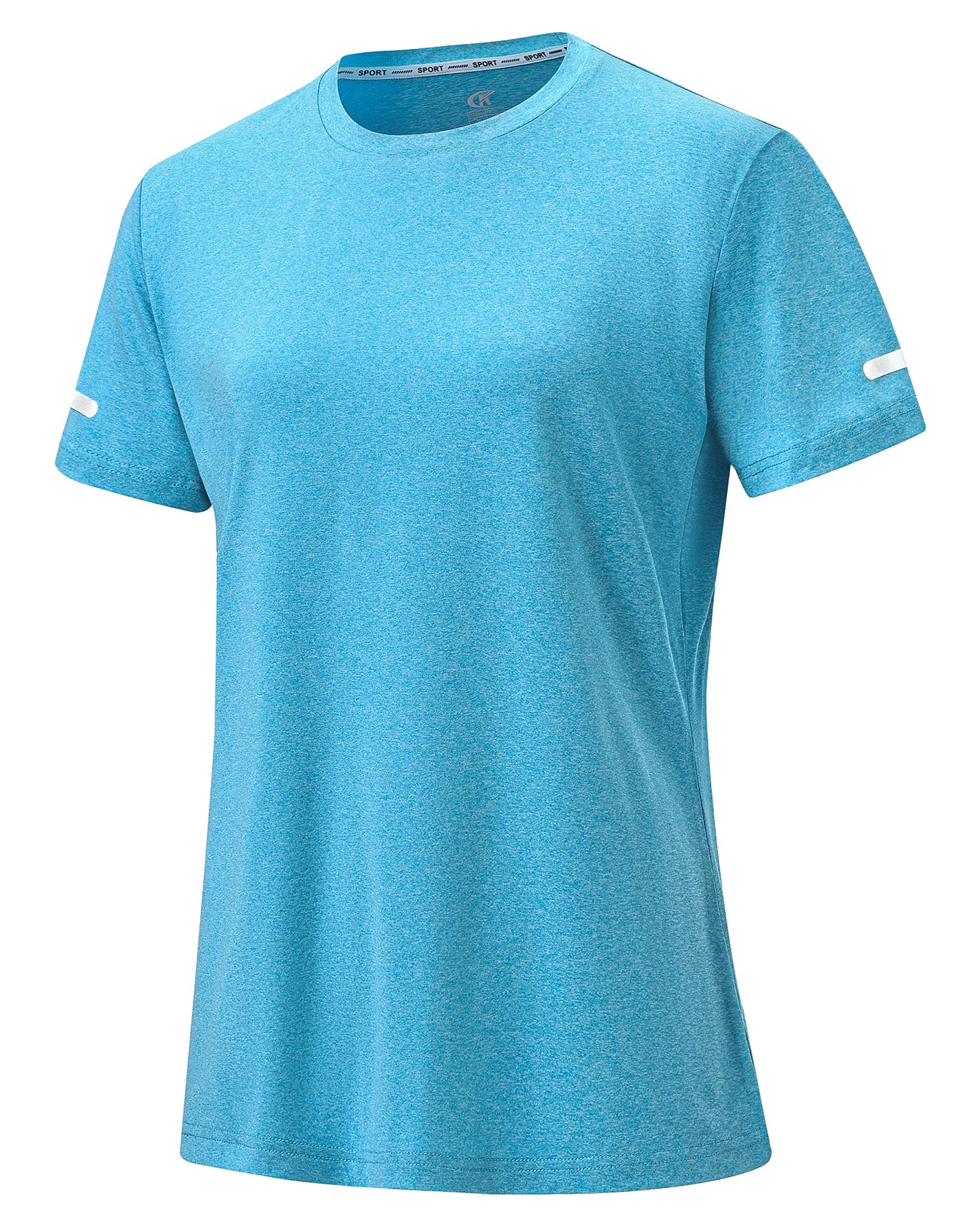 Tyhengta Damen Leichtes Sportshirt Schnell Trocknend Kurzarm Rundhals für Laufen Fitness Training mit Reflektierenden Streifen und UPF50+ Sonnenschutz