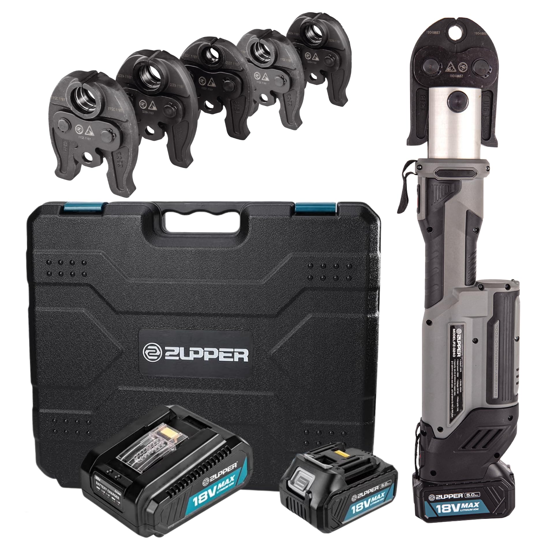 Zupper Professional ProPress Tool Kit for Plumbing & HVAC – Cordless Hydraulic Crimping Tool Kit for Copper Pipes with 6 Pro Press Jaws (1/2″ to 2″),
