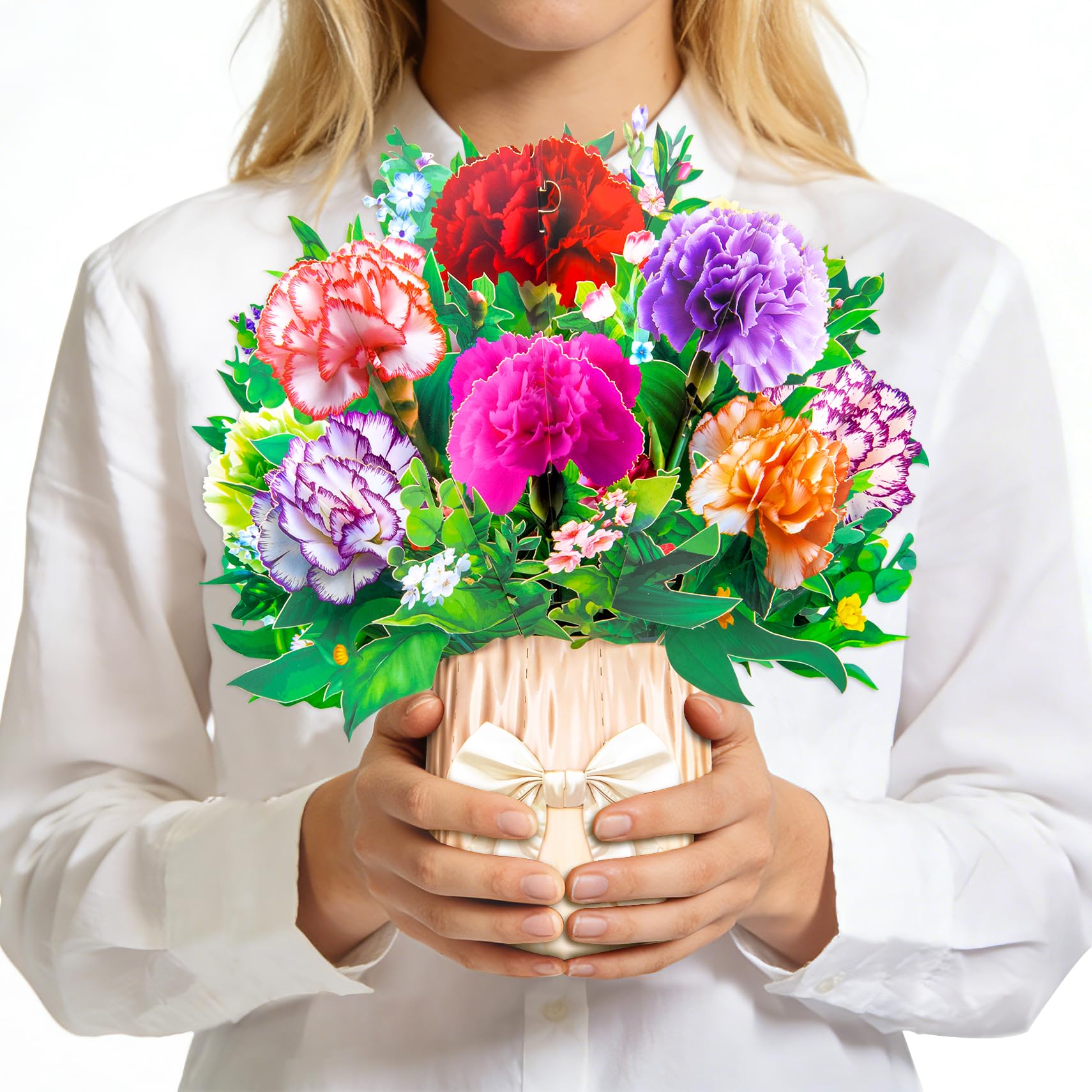 GREETING ART Carnation Bouquet Pop Up Card,10.2 inch Forever Flower Bouquet 3D Popup Greeting Cards with Note Cards & Envelope, Birthday Card, Mother's Day Card, Thank You Card