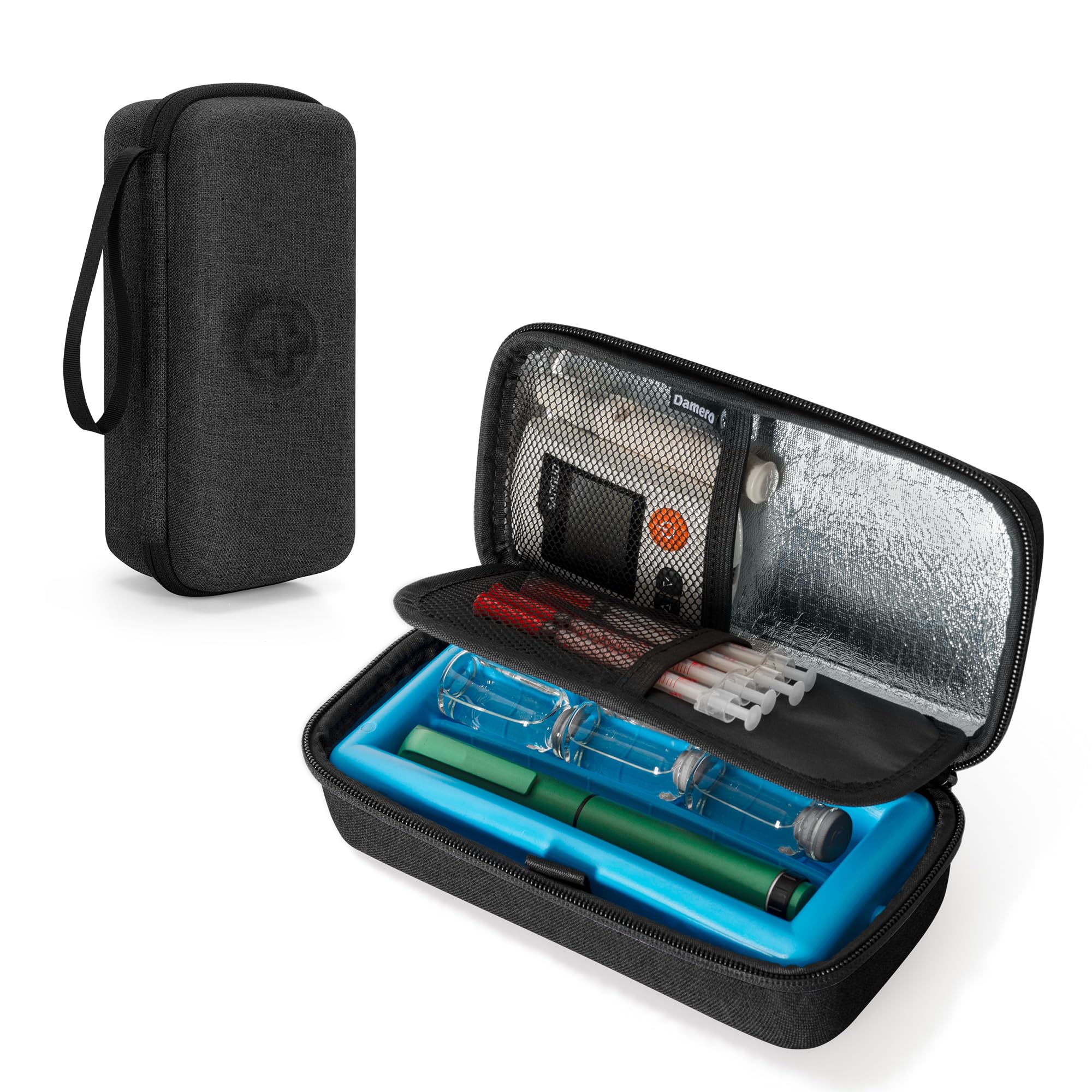 Damero Insulin Cooler Travel Case, Insulin Pen Case with an Ice Pack (Holds 2 Pens or 6 Vials), Diabetic Bag for Insulin Pens and Diabetics Supplies, Black