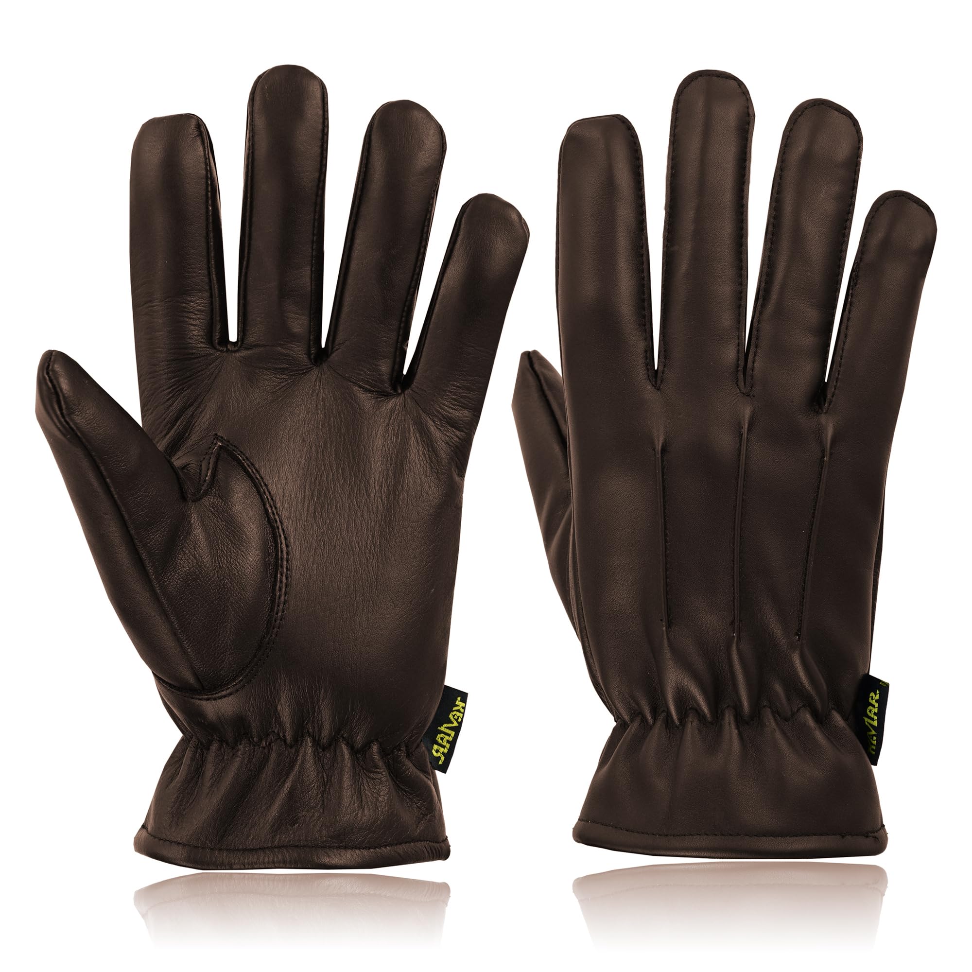 Kevlar Lined Cut Resistant Leather Gloves Anti Slash Heat Fire Police Security Work Wear Uniform Dress SIA Search Safety Protection Gloves (Dark Brown, L)