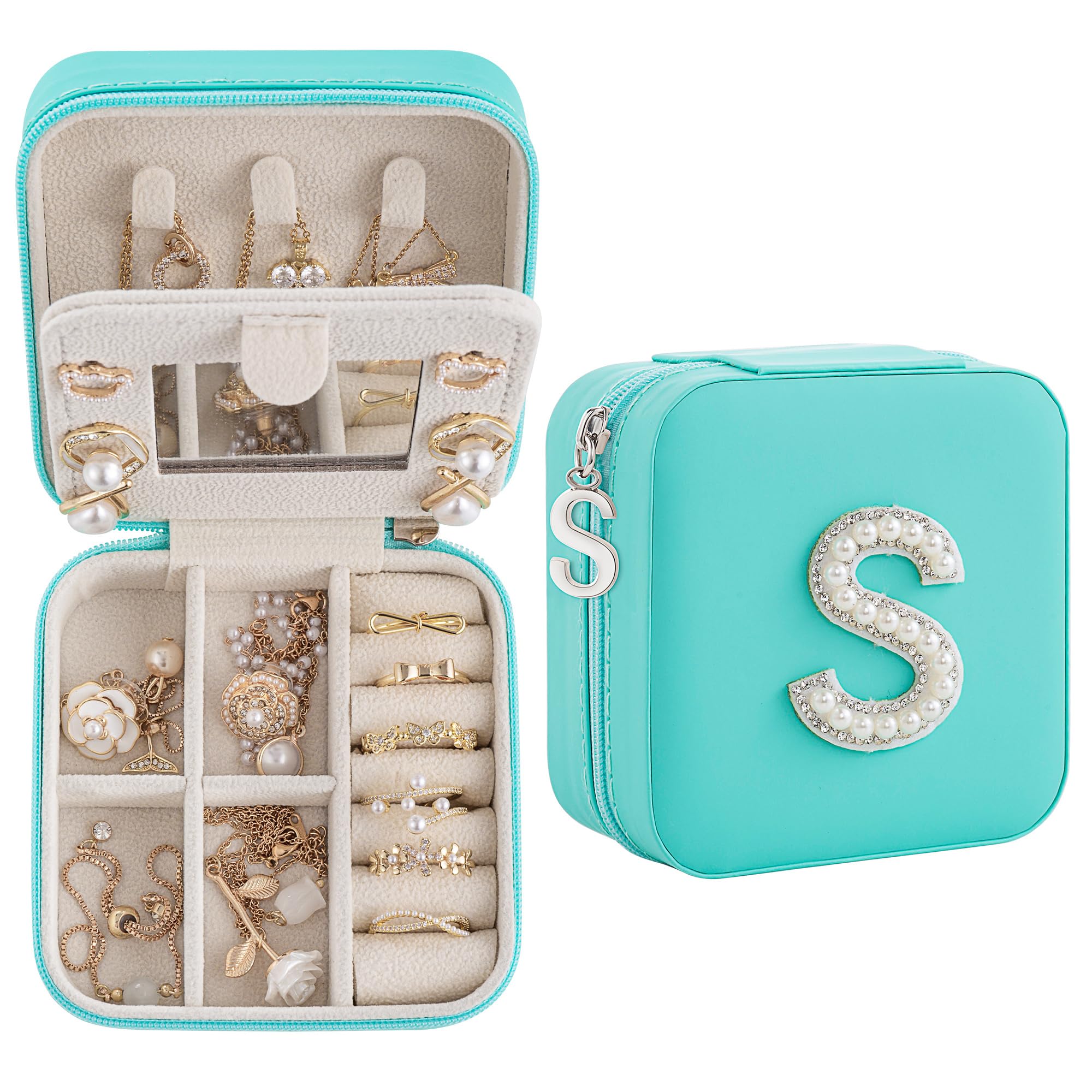 Nymtavia Birthday Gifts For Women, Initial Jewelry Box, Travel Jewelry Case, Gifts for Wife Girlfriend, Small Travel Jewelry Organizer, Gift for Girls