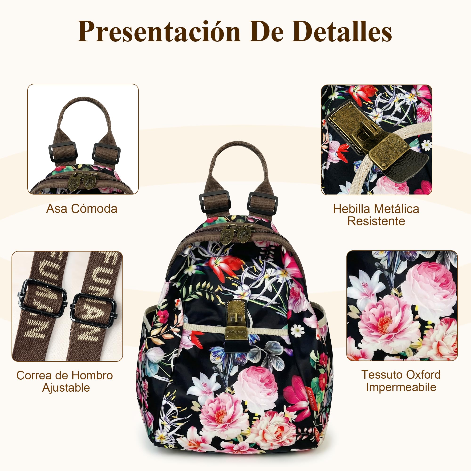 Mochila Para Mujer Elegante Dama Bolso de Mano Estampado de Moda Diseño Desgastado de Hardware Bolso de Hombro Para Mujer Viajes Escuela Camping Impermeable Tela Oxford