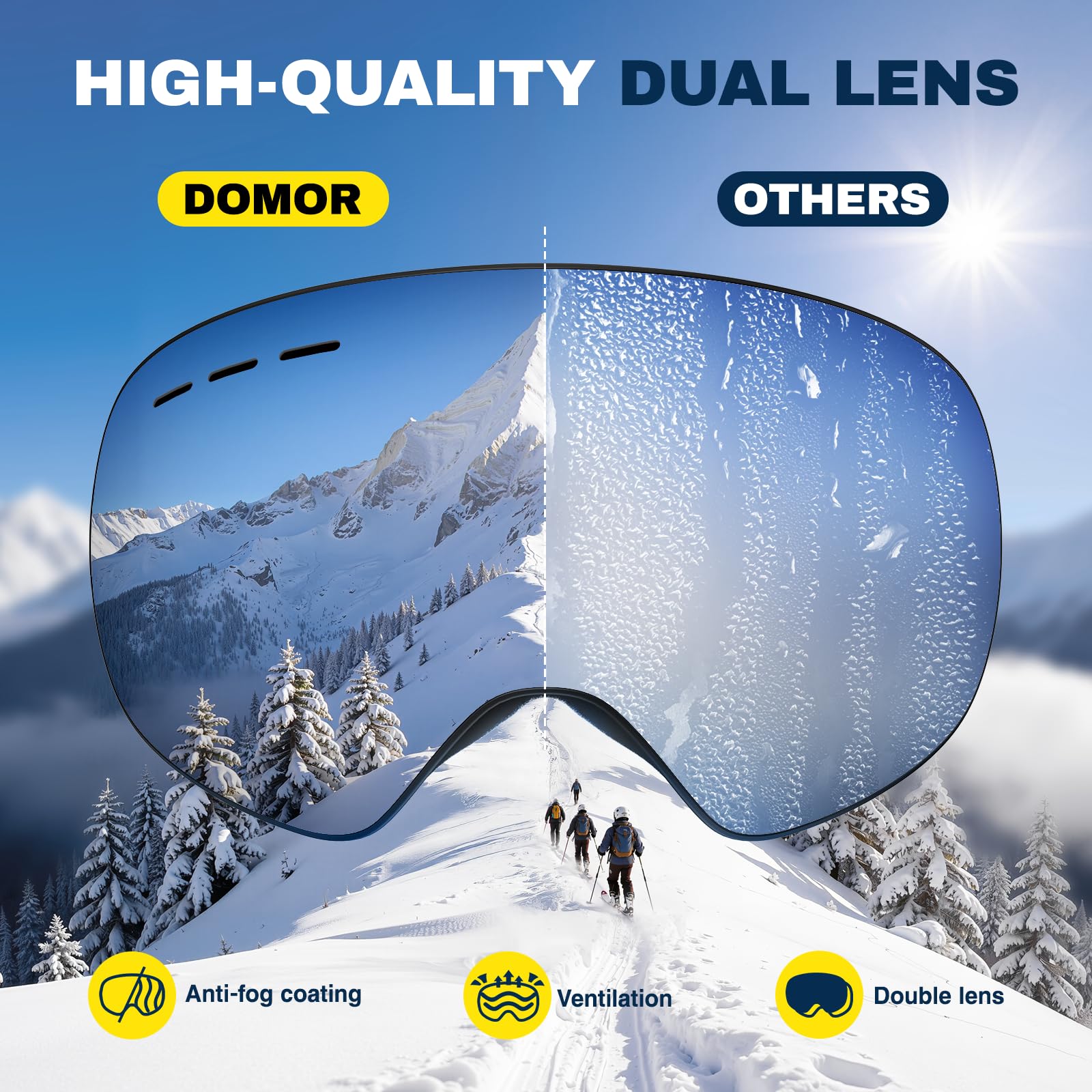Lunettes de ski pour hommes, femmes, jeunes, adolescents, protection UV, anti-reflet, pour ski, snowboard, cyclisme, moto - 3