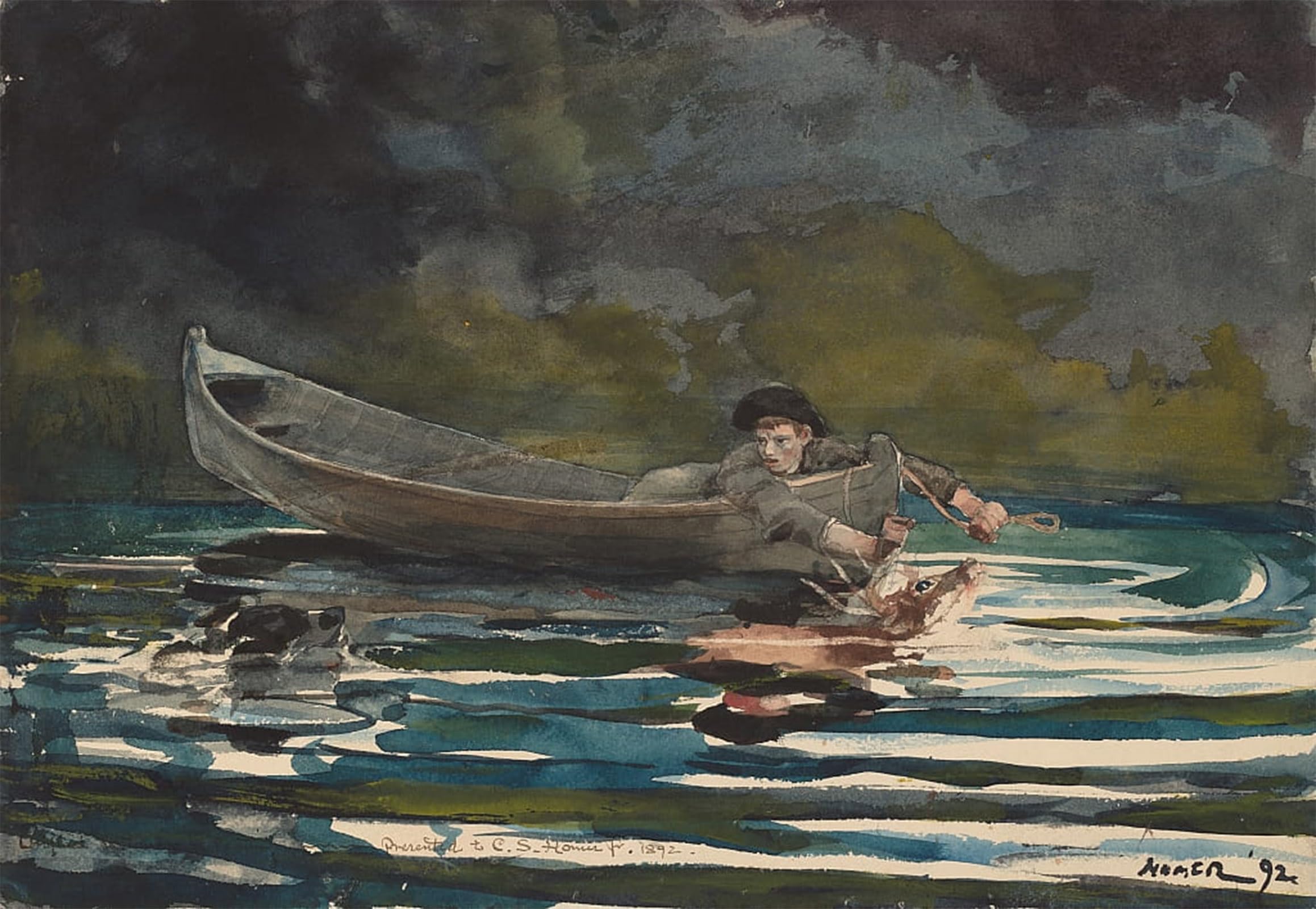 ARTXLXXBN Famous Painting Canvas Artwork Graffiti Print Sketch for Hound and Hunter by Winslow Homer Portrait Canvas Image for Home Decor 60x90cm