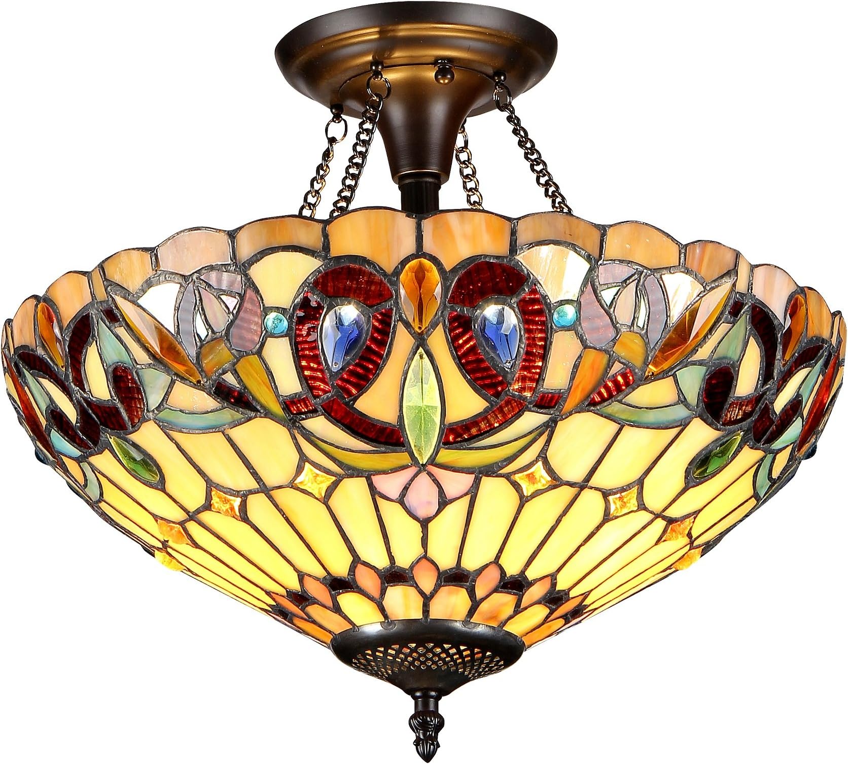 CH33353VR16-UF2 Serenity 2-Light Tiffany Style Victorian Semi Flush Ceiling Fixture with Shade, 13.4 x 15.9 x 15.9", Bronze