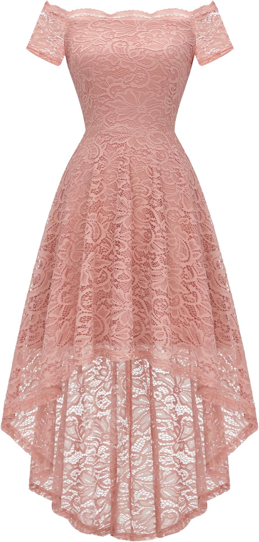 Women's Lace Cocktail Dress Hi-Lo Off Shoulder Bridesmaid Swing Formal Party Dress