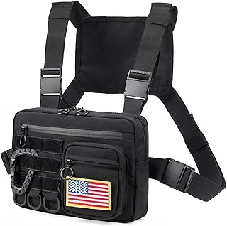 Muserise Tactical Sports EDC Chest Pack, Versatile Utility Chest Rig Bag For Men. Water Resistant Chest, Vest & Pouch For Workouts, Running & Cycling, New Black