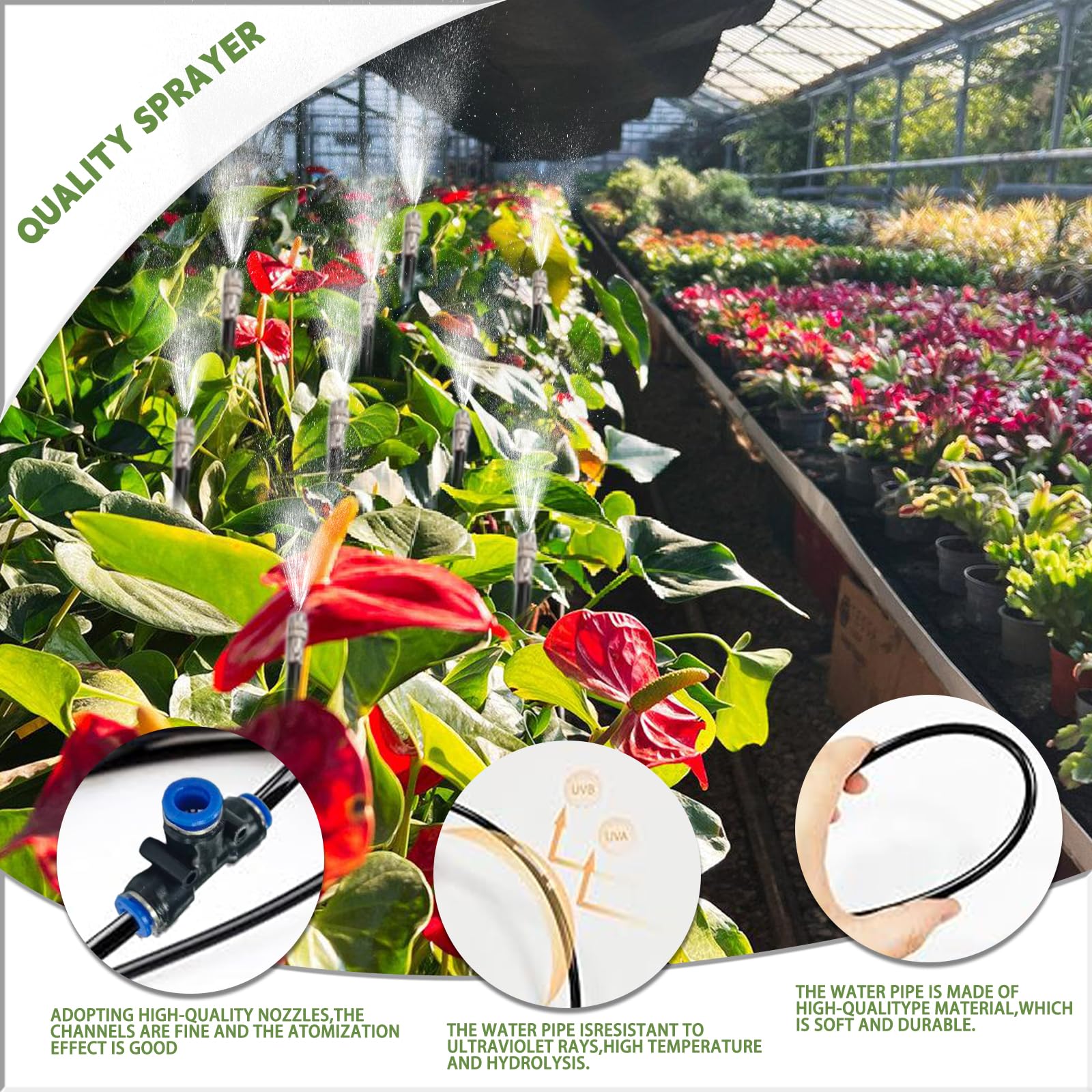 Kit Brumisateur Terrasse, dellyy Brumisateur Exterieur, 360° Brumisation Terrasse, Système de Refroidissement par Brumisation, pour le Jardin, la Pelouse, Stores, les Tentes (Noir, 10M)