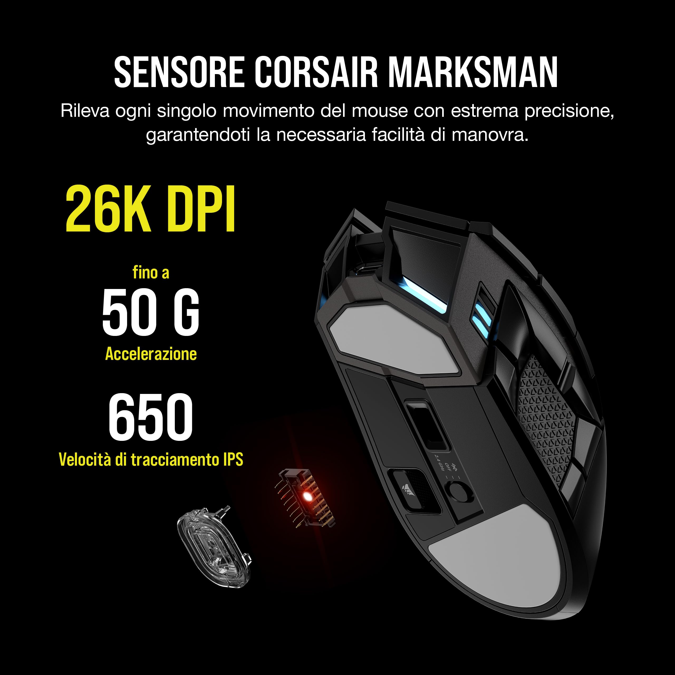 CORSAIR DARKSTAR RGB WIRELESS MMO Mouse da Gioco - 26.000 DPI - 15 Pulsanti Programmabili - Batteria Fino a 80 Ore - Compatibile con iCUE - PC, PS5, PS4, Xbox - Nero