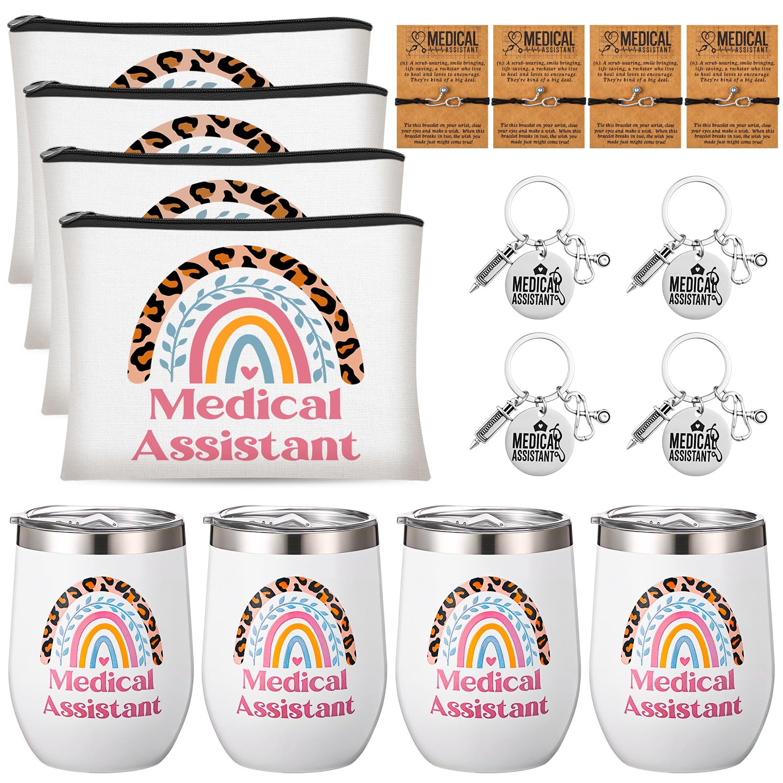 Maxcheck 16 Pcs Nurse Medical Assistant Appreciation Gifts Set for Women Tumbler Cosmetic Bag Keychain Blessing Cards and Bracelets or MA Nurse Week Gifts