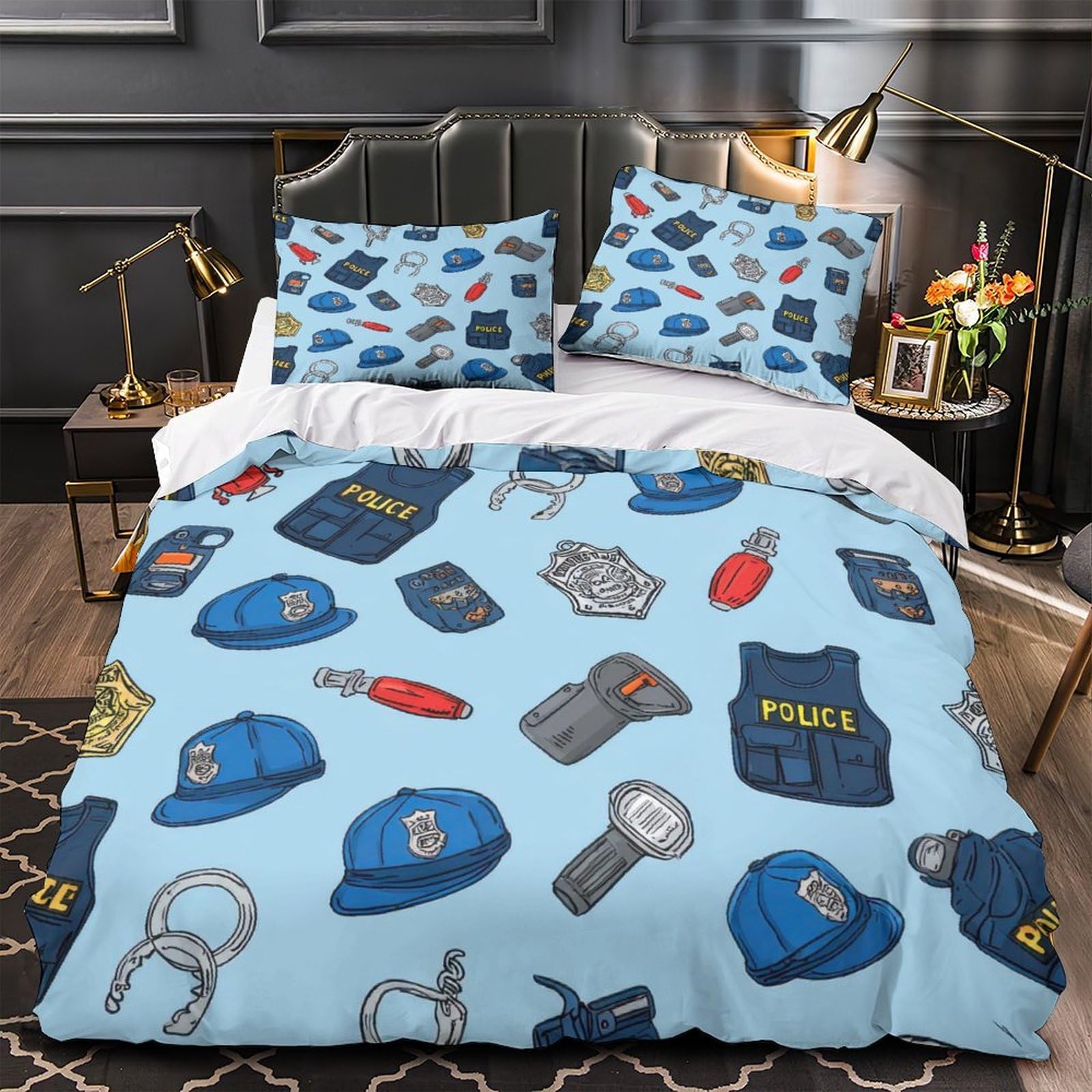 MMDASBVPE Police Gear Set Quilt Cover 3D Print Luxurious 3PCs Bedding Set Zipper Closure Duvet Cover Extra Soft Durable for Kids Adults Women Girls Teens Youth Teenagers Single（140x200cm）
