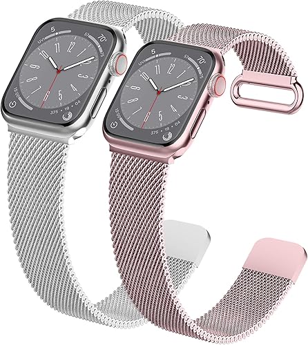 Miniatura 9 de Paquete de 2 correas milanesas para Apple Watch Band de 1.929 in 1.614 in 1.772 in 1.575 in 1.732 in 1.654 in 1.496 in correa de bucle de malla