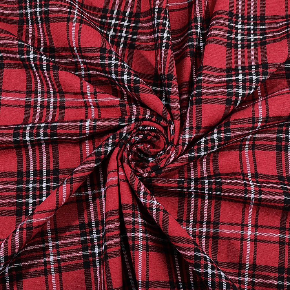 FINGERINSPIRE 2M Tartan Polycotton Fabric 1.45M Wide Red Black Plaid Pattern Fabrics Checkered Sewing Fabric Material for Shirts Scarves Clothing Sewing Table Cloth Accessories