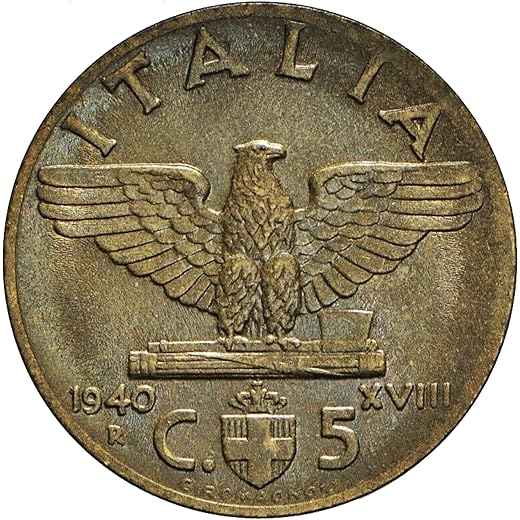 1936-1943 Mussolini Era Fascist 5 Centesimi Coin. WW2 German Ally. 5 Centesimi,Monetized and Guaranteed by Italy Government. Circulated Condition. Graded By Seller.