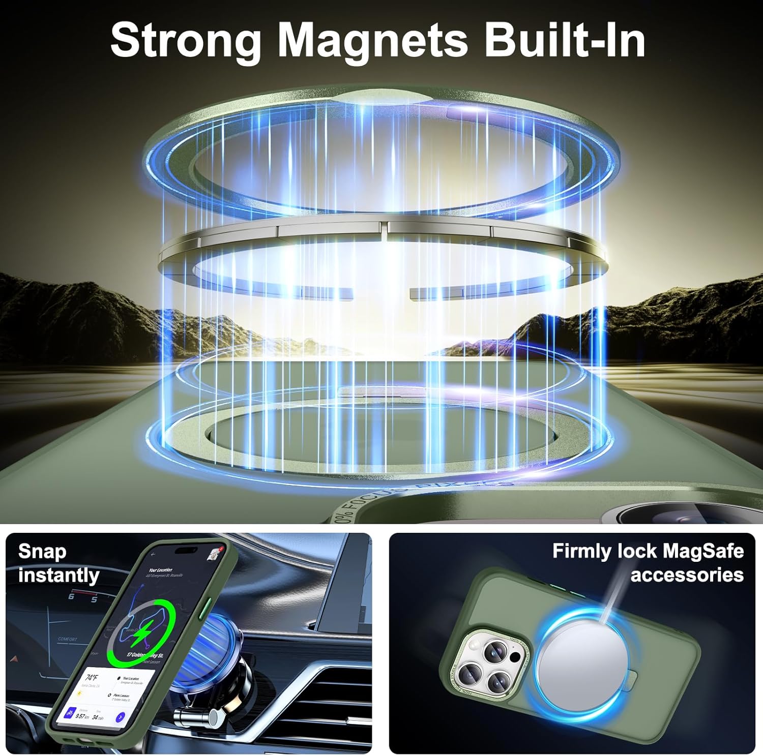 magnetic for iphone 14 pro case with ring stand, [10 ft drop protection] [velvety touch] slim translucent matte back shockproof phone case for iphone 14 pro 6.1'', midnight green midnight green iphone 14 pro 6.1 inches