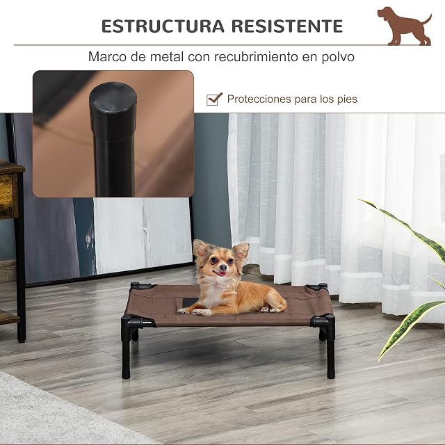 Foto 3 de 8 de PawHut Cama Elevada para Perros Gatos con Tela Oxford 61x46x18 cm Marrón