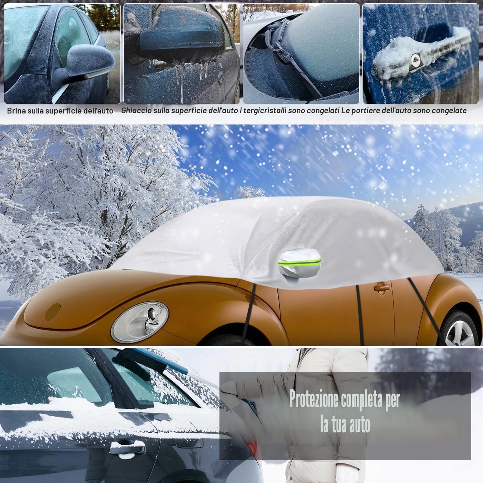 Copriauto Impermeabile Sostituzione per VW Beetle 1998-2019, Metà Copertura per Auto Resistente Ai Raggi UV, Metà Garage Antipolvere, per Esterni ed Interni | Mezzo copriauto resistente ai raggi UV, antipolvere, anti-neve, resistente al sole, per esterni