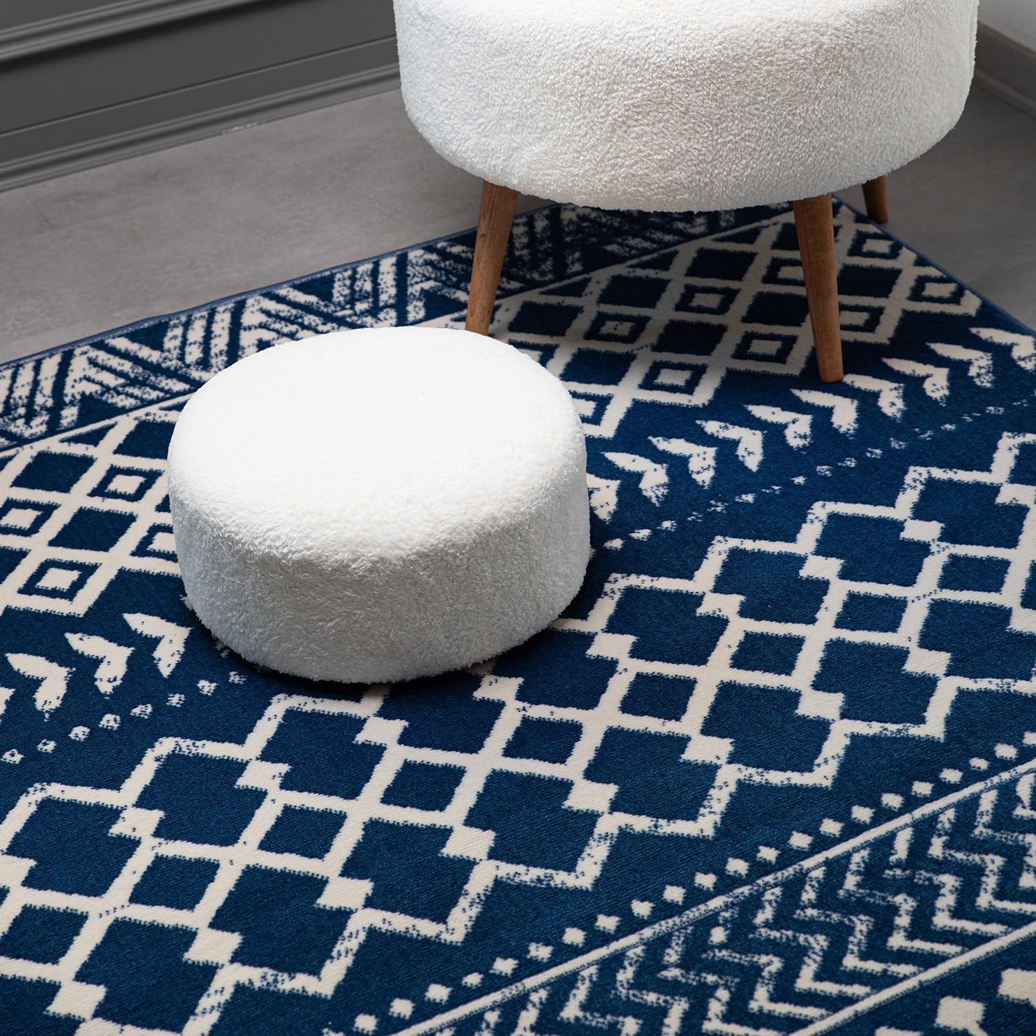 CAMILSON Boho Moroccan Navy Blue Rug Geometric Diamond 6x9 Area Rugs for Living Room Bedroom Kitchen Modern Bohemian Soft Stain Resistant Non-Shedding