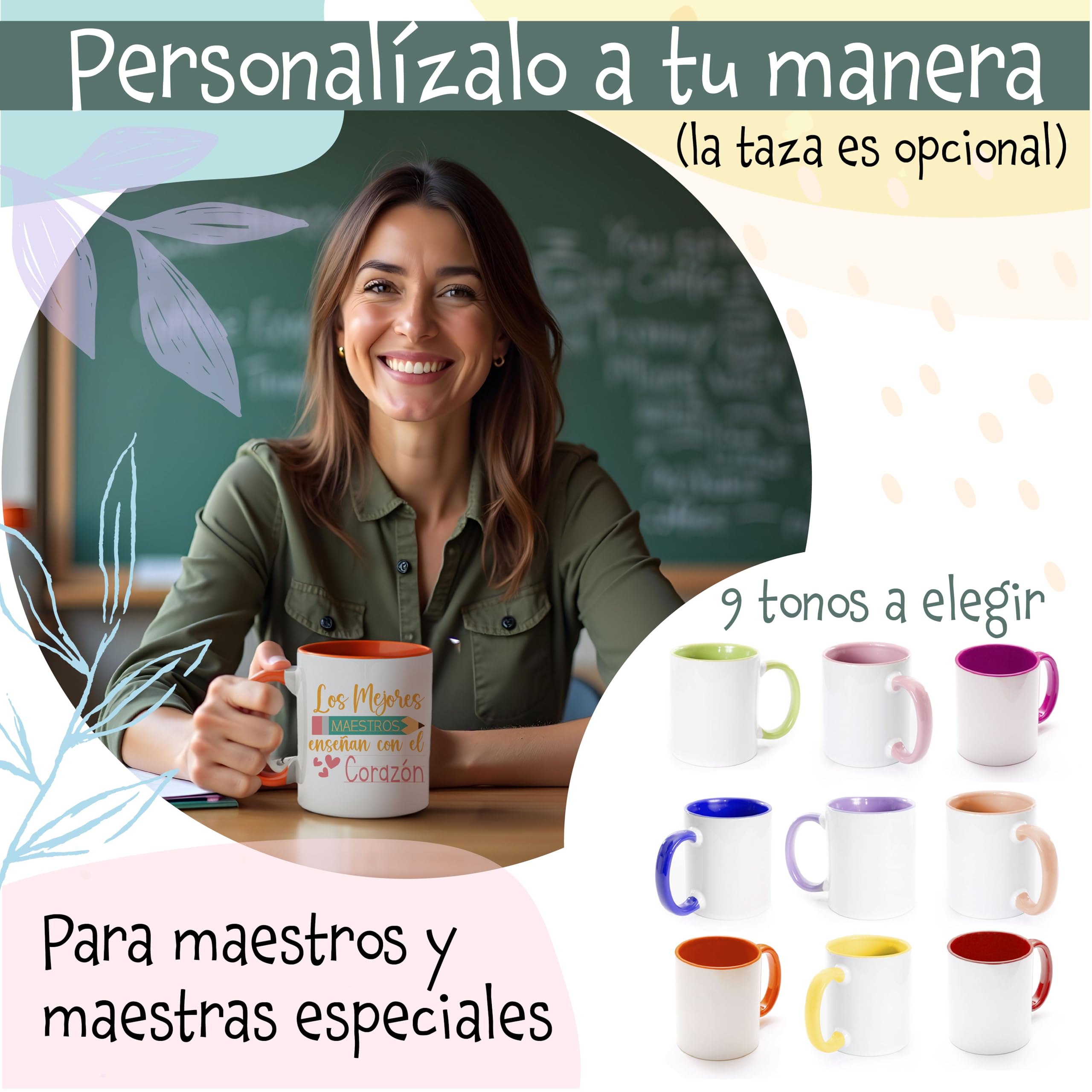 Regalos de Fin de Curso para Profesores, Tote Bag y Botella Térmica Profesora + Opción de Añadir Taza Personalizada | Regalos Profesores Personalizados, Regalo para Maestra de Infantil (Arco Iris)