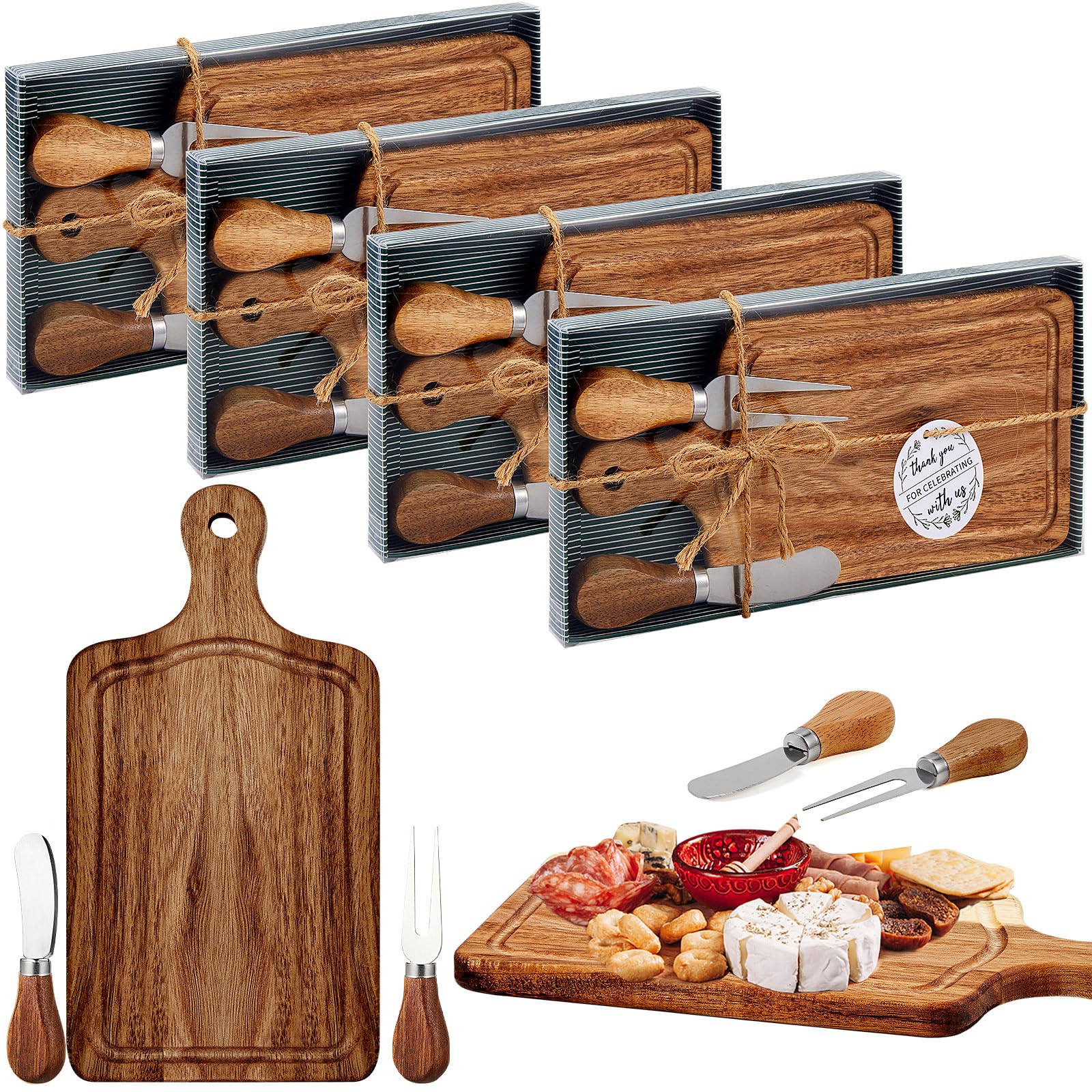Ziliny 4 Sets Baby Shower Prizes Mini Charcuterie Board, Acacia Color