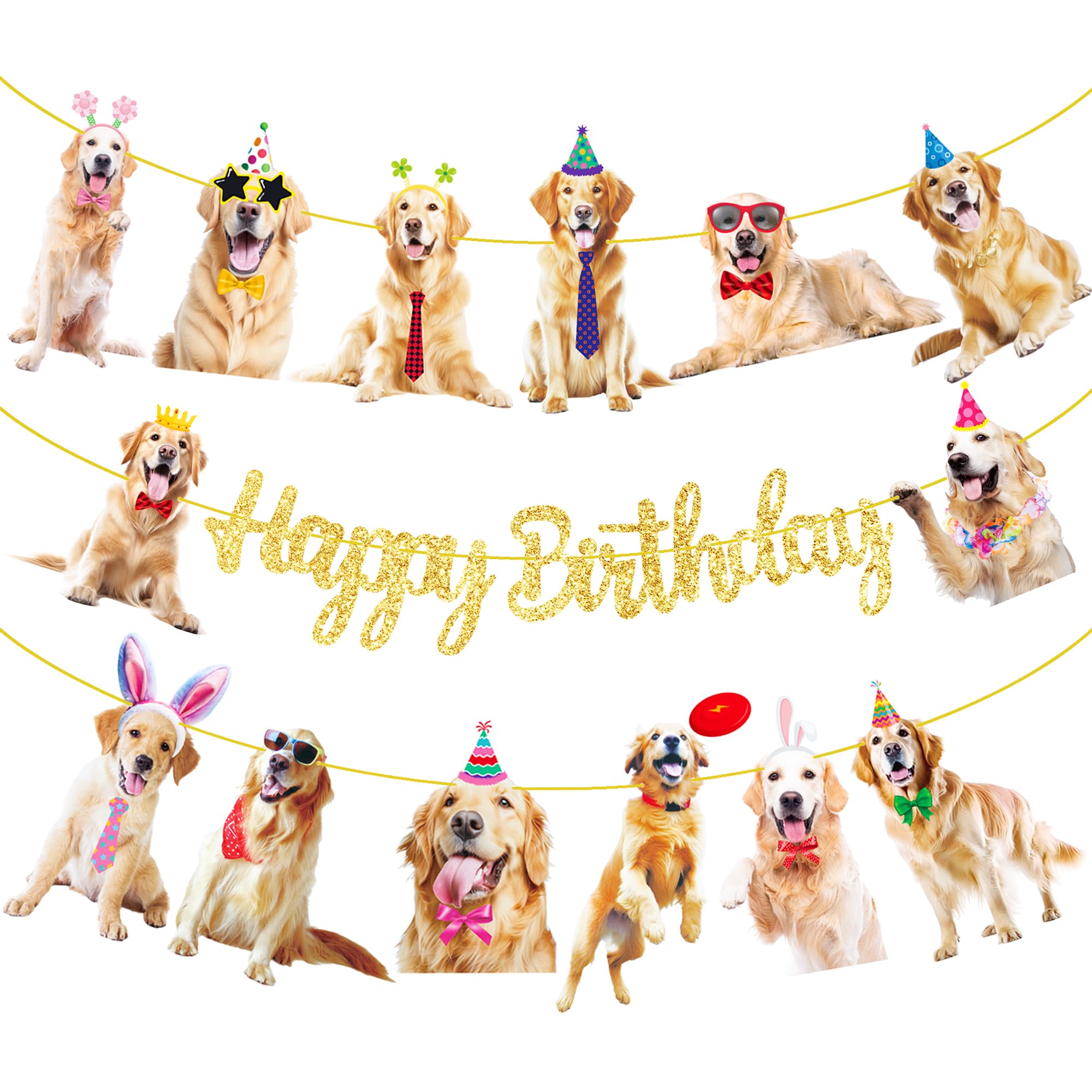 Golden Retriever Birthday Decorations 3Pcs Golden Retriever Birthday Party Banners Dog Birthday Decorations Puppy Dog Party Banners for Dog Birthday