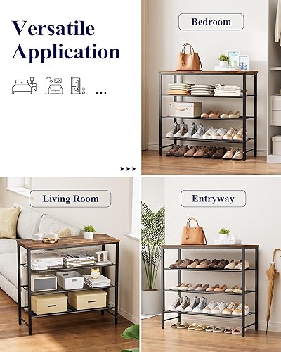 Miniatura 6 de Kitsure Zapatero para armario, organizador de zapatos marrón rústico con patas niveladoras, resistente y resistente al óxido, almacenamiento de