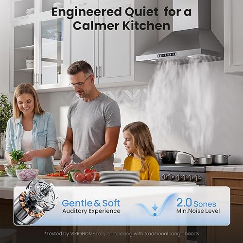 Miniatura 5 de VIKIO HOME Campana extractora profesional de 30 pulgadas para montaje en pared, 980 CFM, panel directo de 3 velocidades con control por gestos y