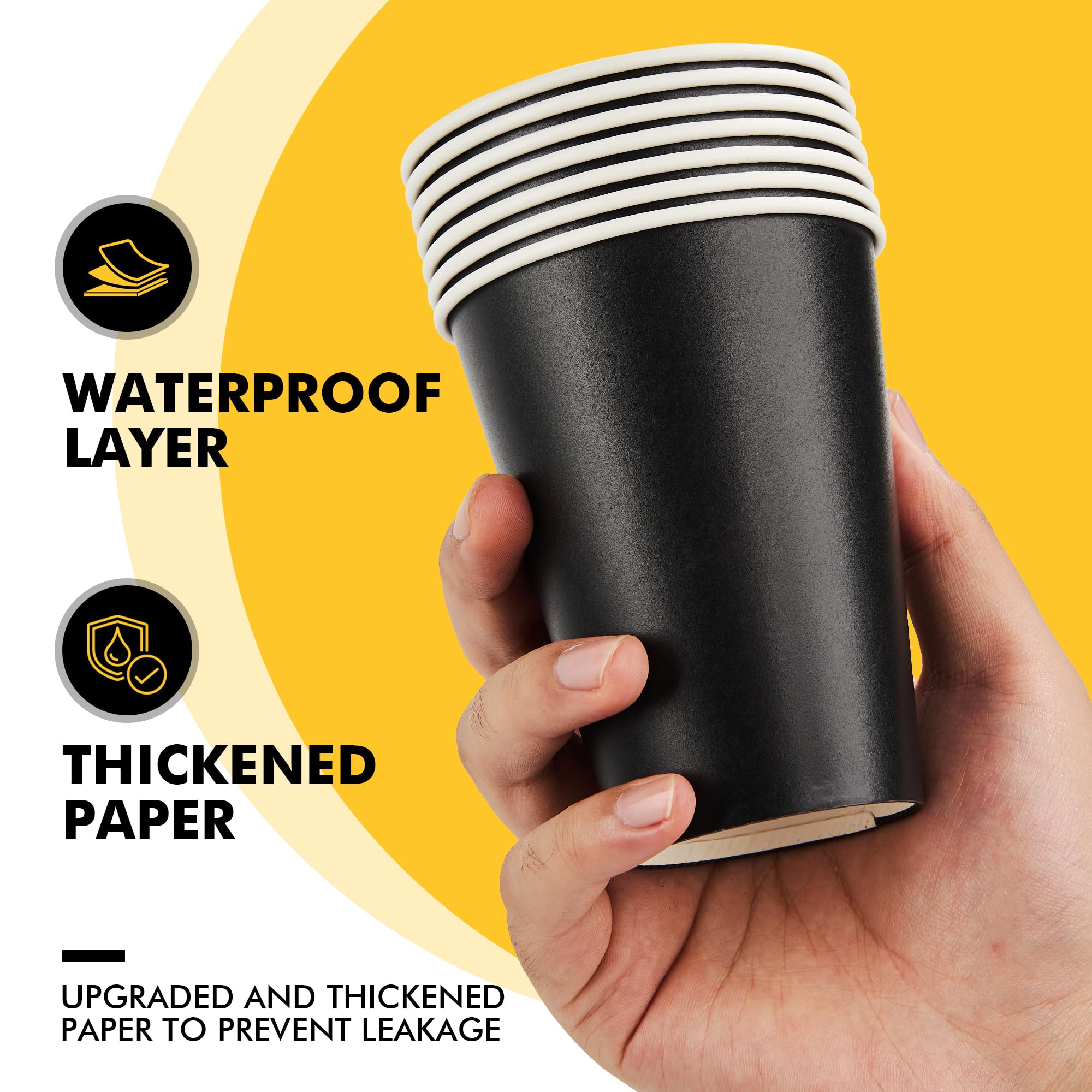 RACETOP Coffee Cups with Lids 12 oz 100 Pack, Black Cups with Sleeves — Amazon image 6