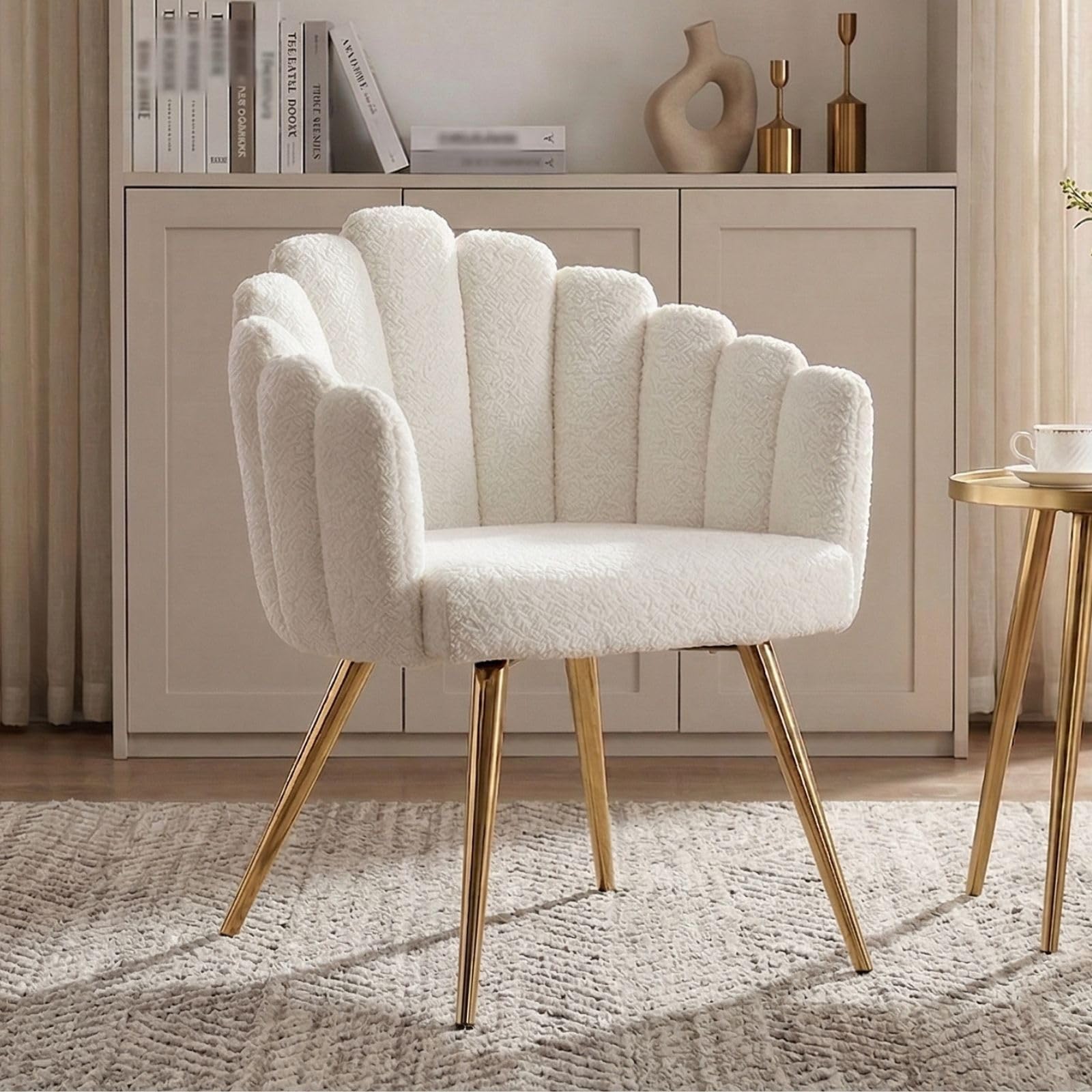 chairus Poltrona Salotto Poltrona Imbottita in Pelliccia Sintetica Sedia da Salotto con Gambe in Metallo Sedie per Camera da Letto/Soggiorno, Bianco