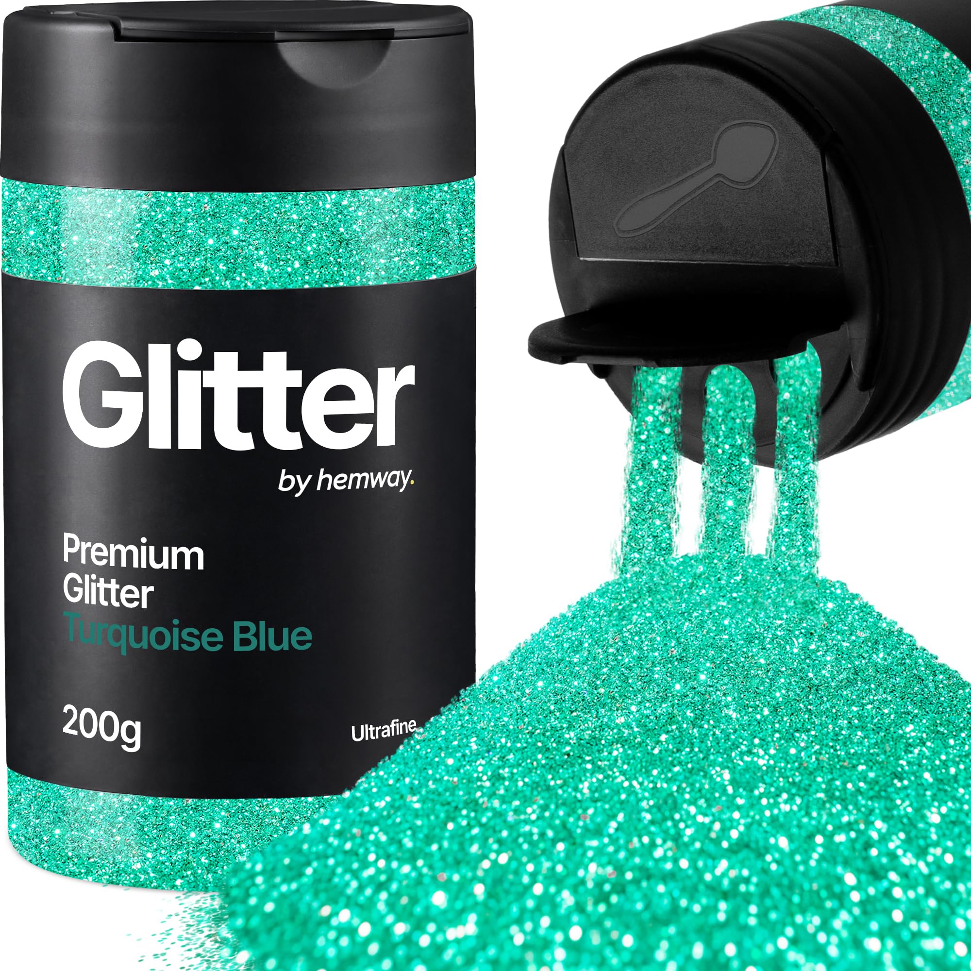 Hemway Turquoise Blue Glitter Shaker, 200g Ultrafine Glitter for Crafts Metallic Flake Sequins for Resin & Epoxy Crafts for Decorating, Halloween, Christmas, Nail, Face, Art