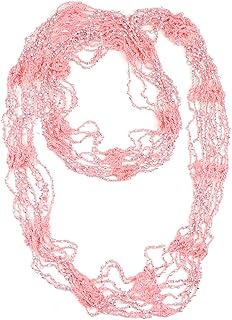 NYFASHION101 Silver-Tone Beaded Skinny Fishnet Infinity Loop Scarf - Pink