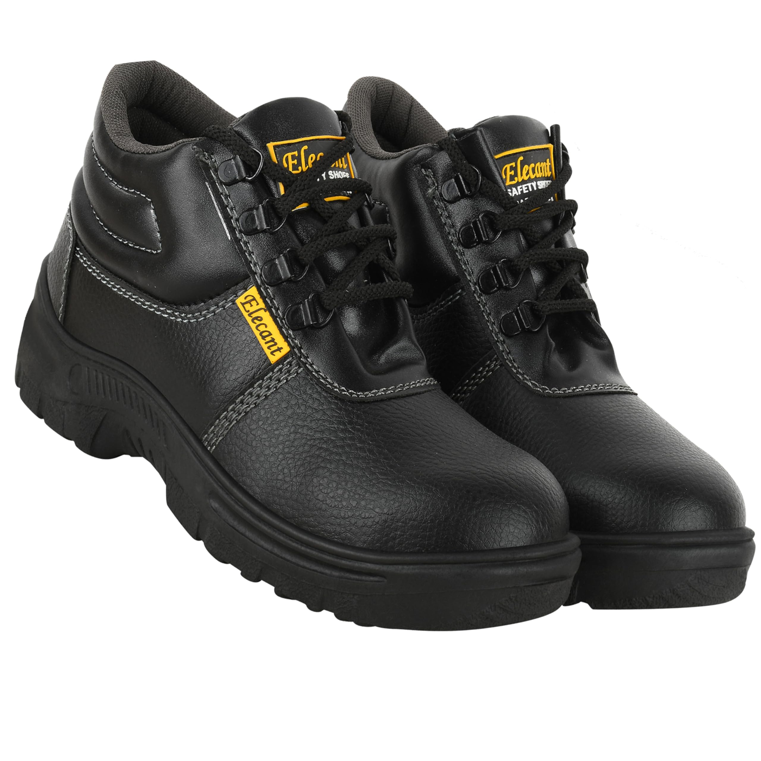 Lace-up Steel Toe, PVC Sole and Rexine Upper Black Safety Shoes for Construction, Factory and Industrial Work||Safety Shoes for Men
