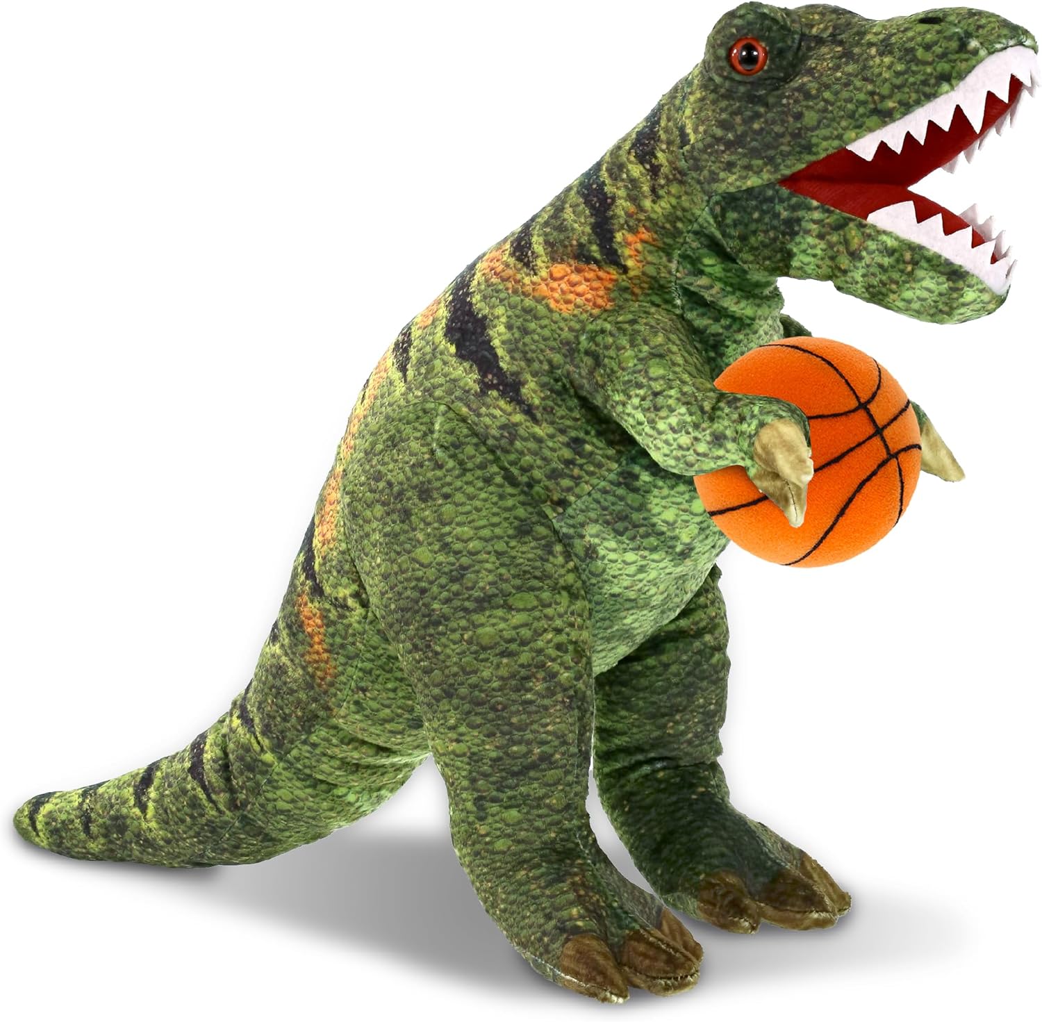 DolliBu Tyrannosaurus Rex Dinosaur Stuffed Animal with Basketball Plush - Soft Huggable T-Rex, Adorable Playtime Plush Toy, Cute Wildlife Gift, Personalized Animal Toy for Kids and Adults - 16 Inches