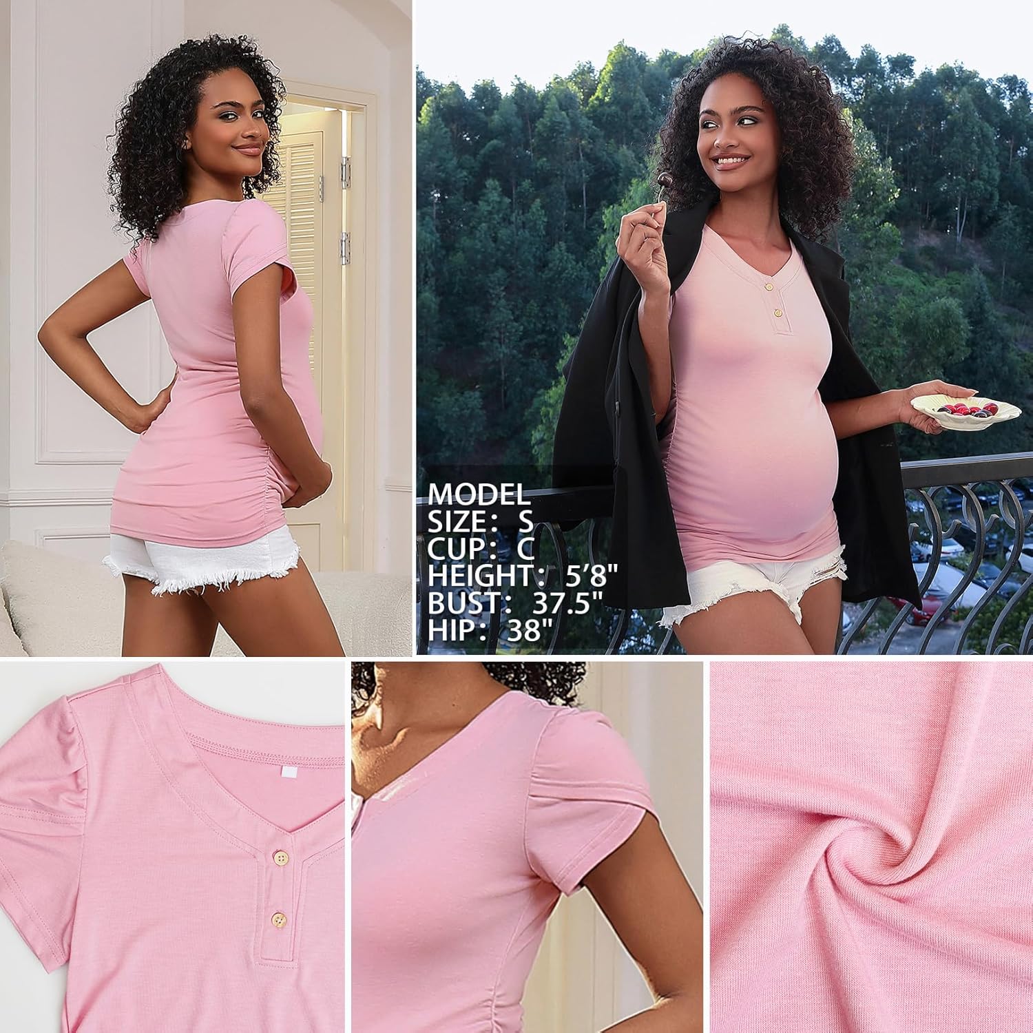 Maternity Shirts Tops V Neck Maternity Blouse Petal Short Sleeve Pregnancy Tshirt Tees - Image 5