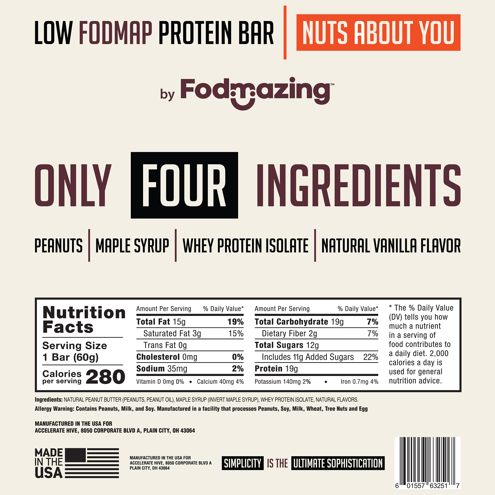 Fodmazing Fodmap Bars, Low Fodmap Protein Bar, Made with Four Simple