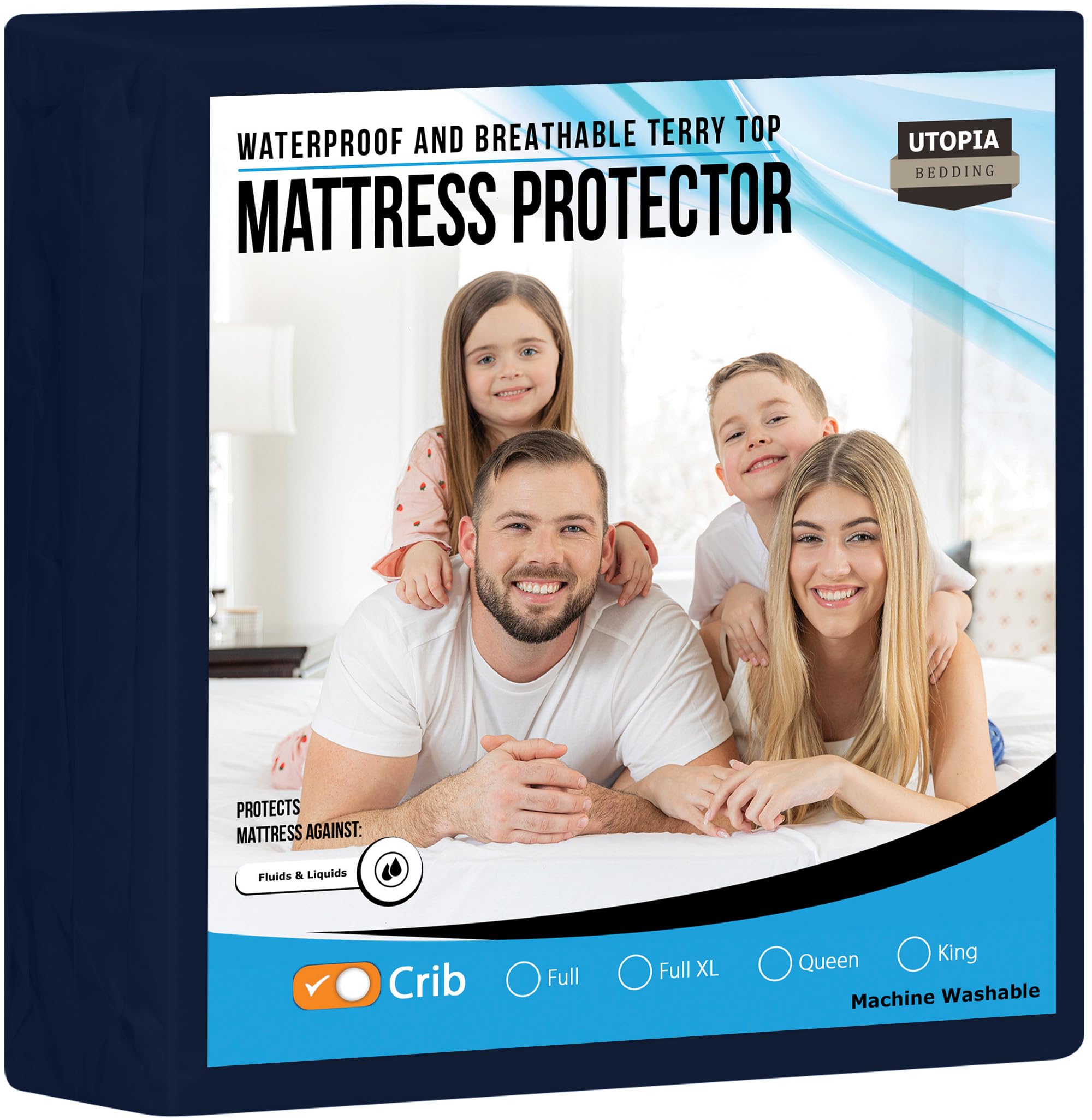 Utopia BeddingWaterproof Mattress Protector Crib Size, Premium Terry Mattress Cover 200 GSM, Breathable, Fitted Style with Stretchable Pockets (Navy)