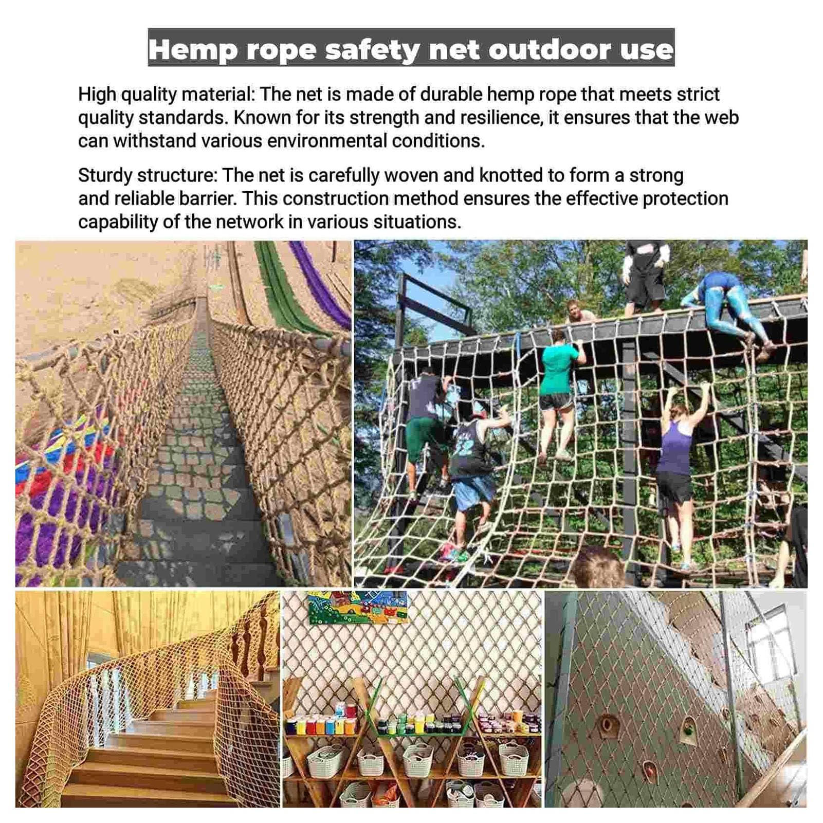 Climbing Net For Kids Heavy Duty Adults, 16mm Thick Jute Hemp Rope